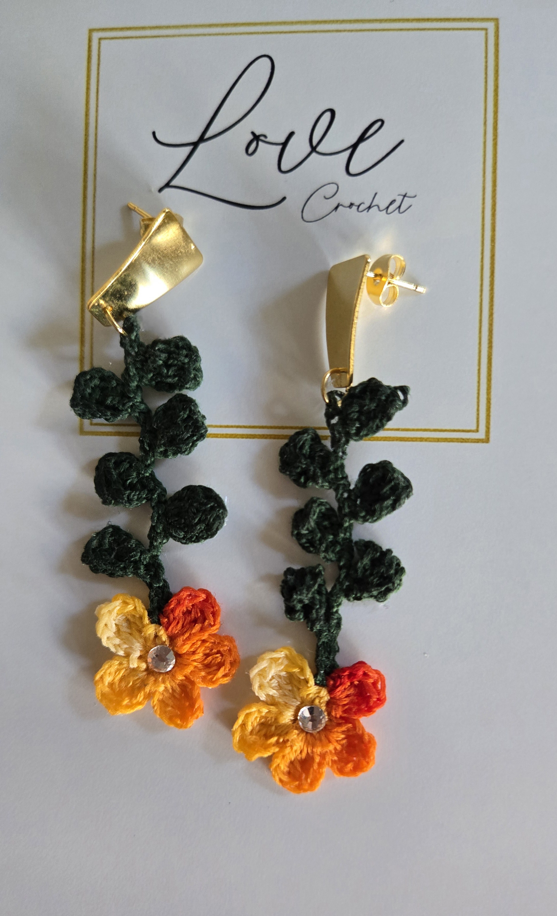 Handmade Crochet leaves and Flower Earrings