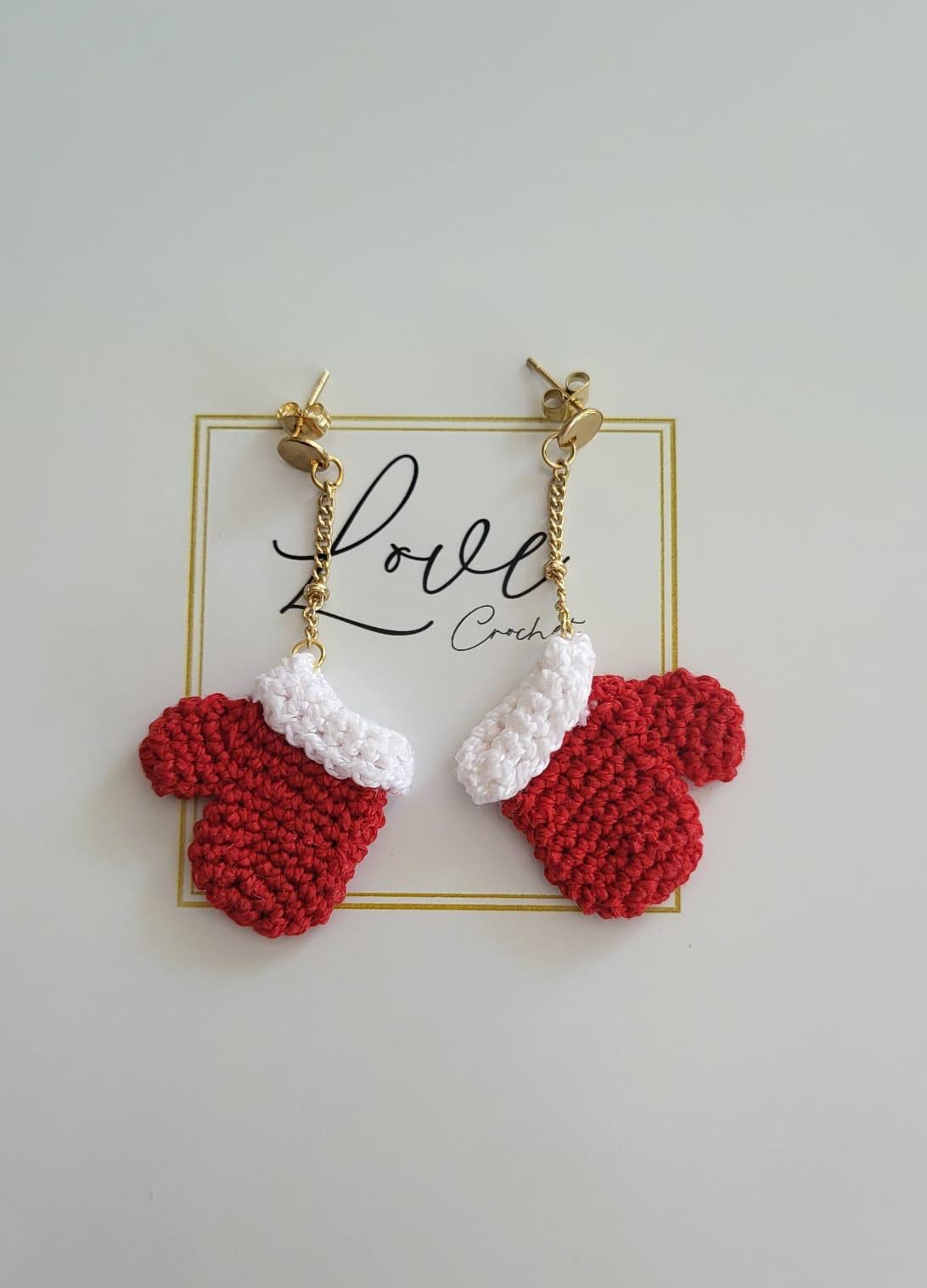 Handmade Crochet Christmas Mitten Earrings