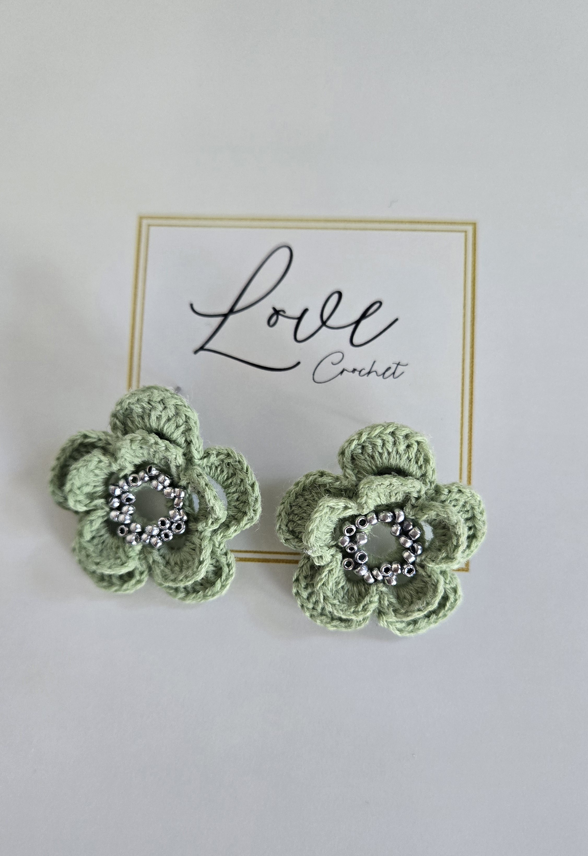 Crochet Flower Earrings with Beads