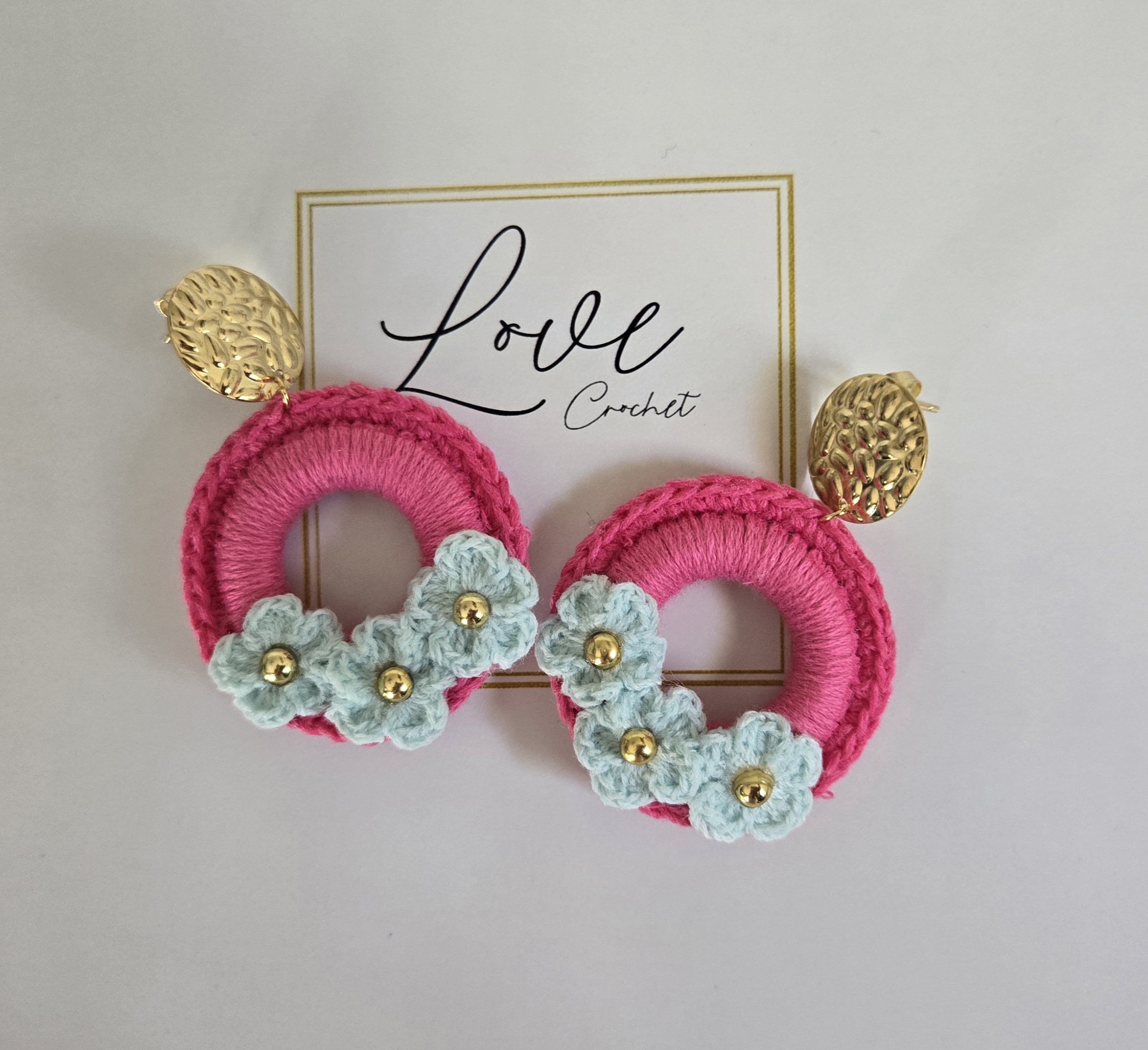 Handmade Circular Crochet Earrings with Flowers