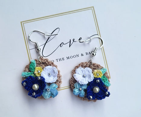 Handcrafted Base Floral Crochet Earrings