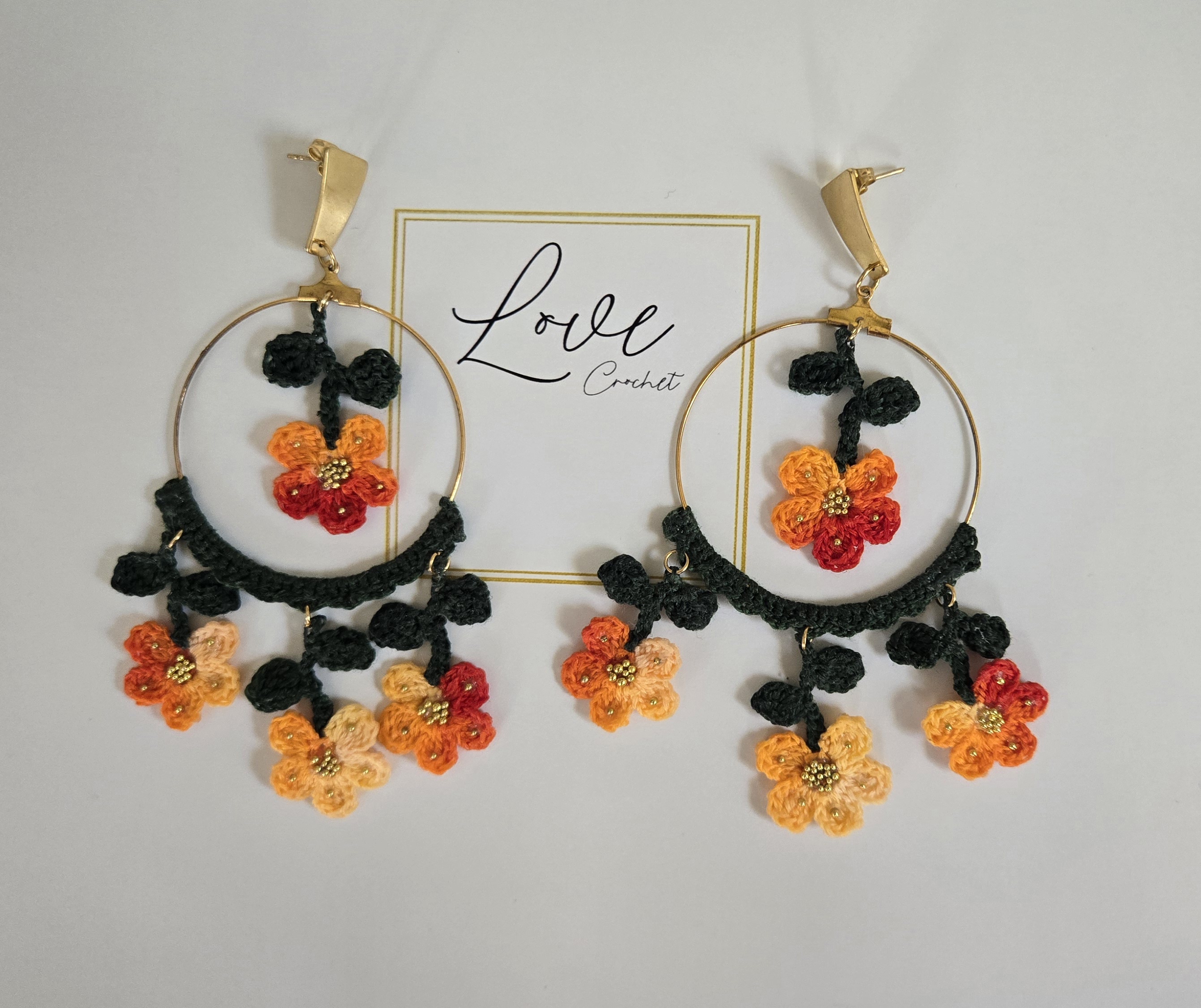 Handcrafted Crochet Flower Hoop Earrings