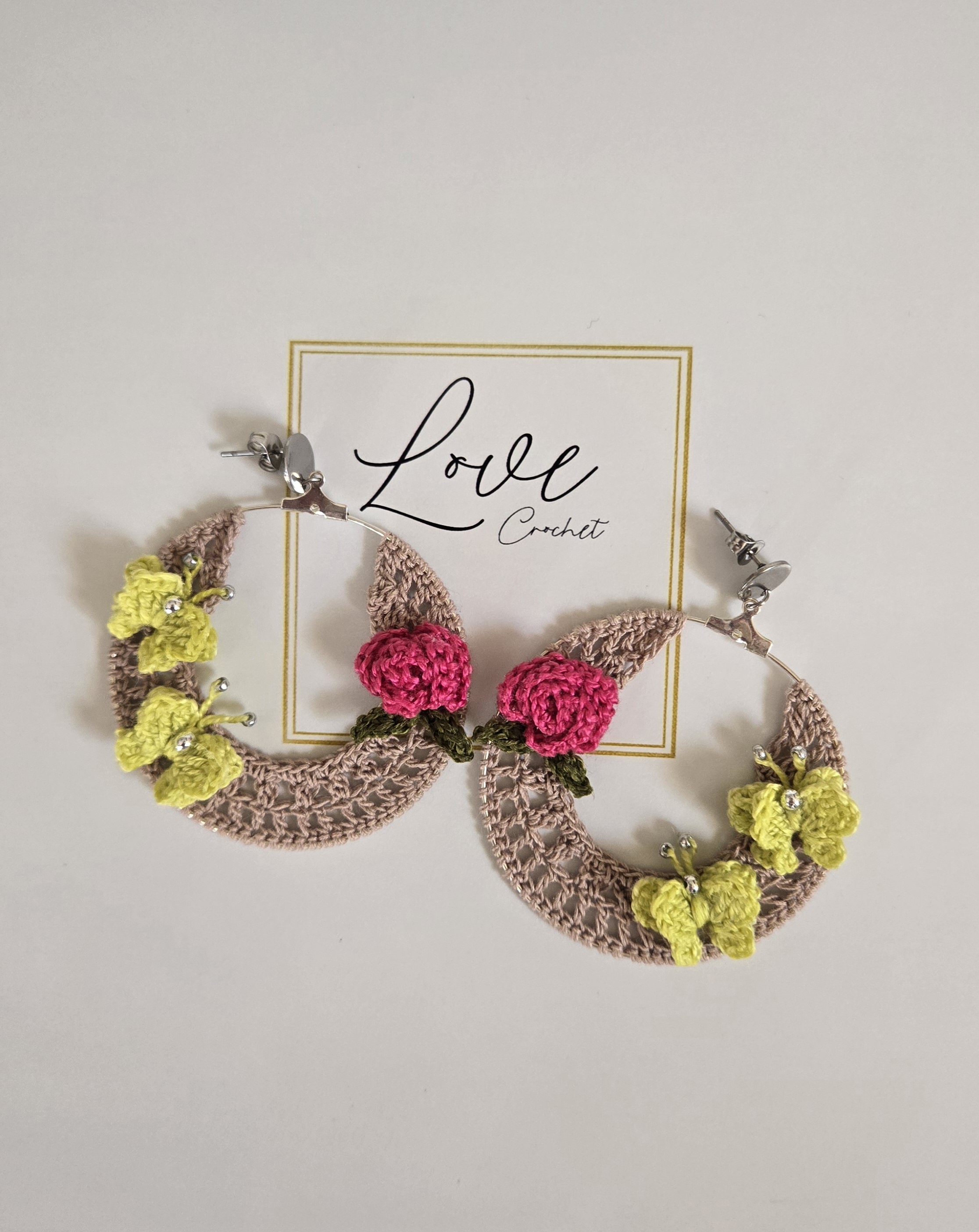 Handmade Crochet Rose and Butterfly Earrings