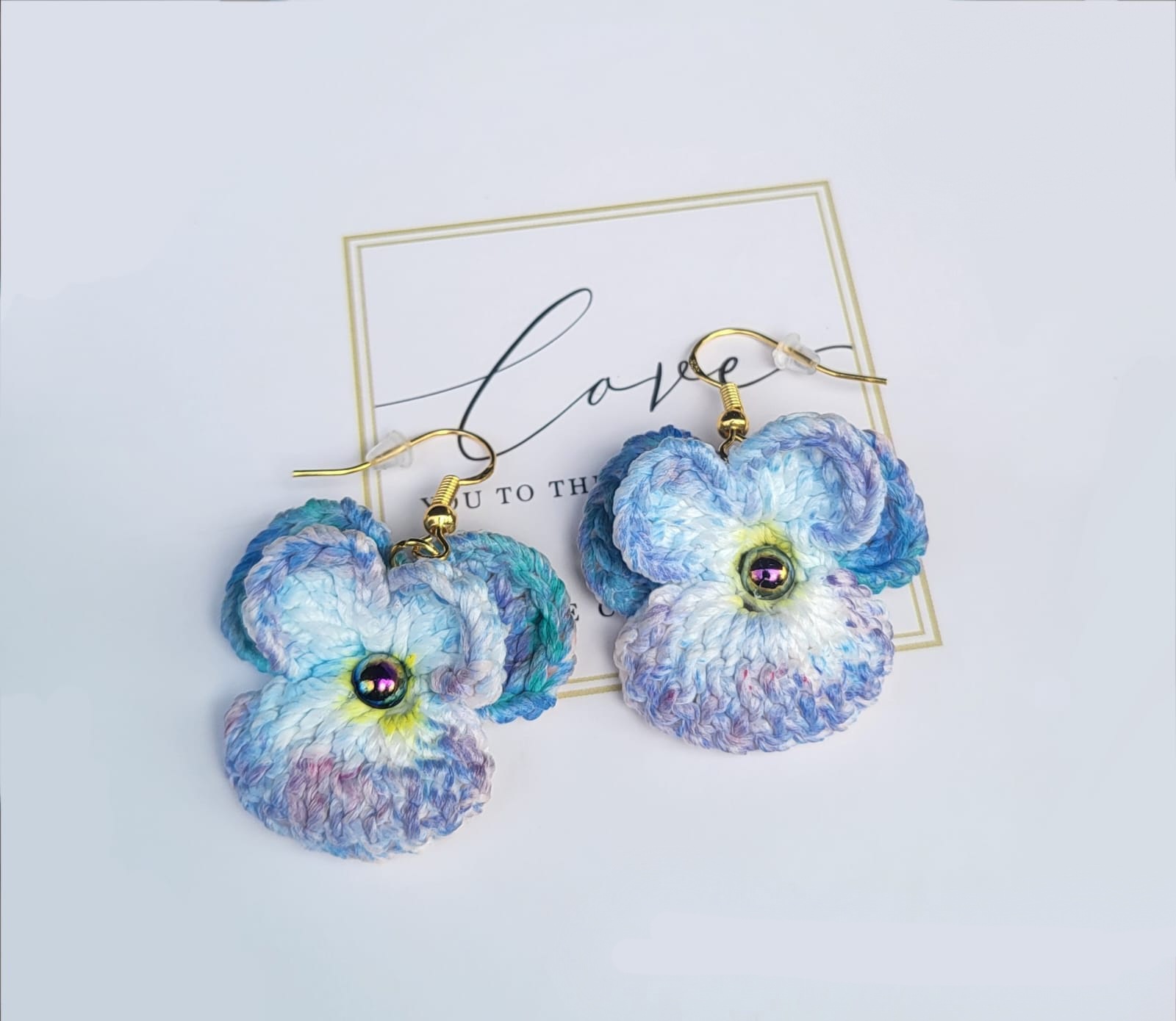 Handmade Crochet Pansy Flower Earrings