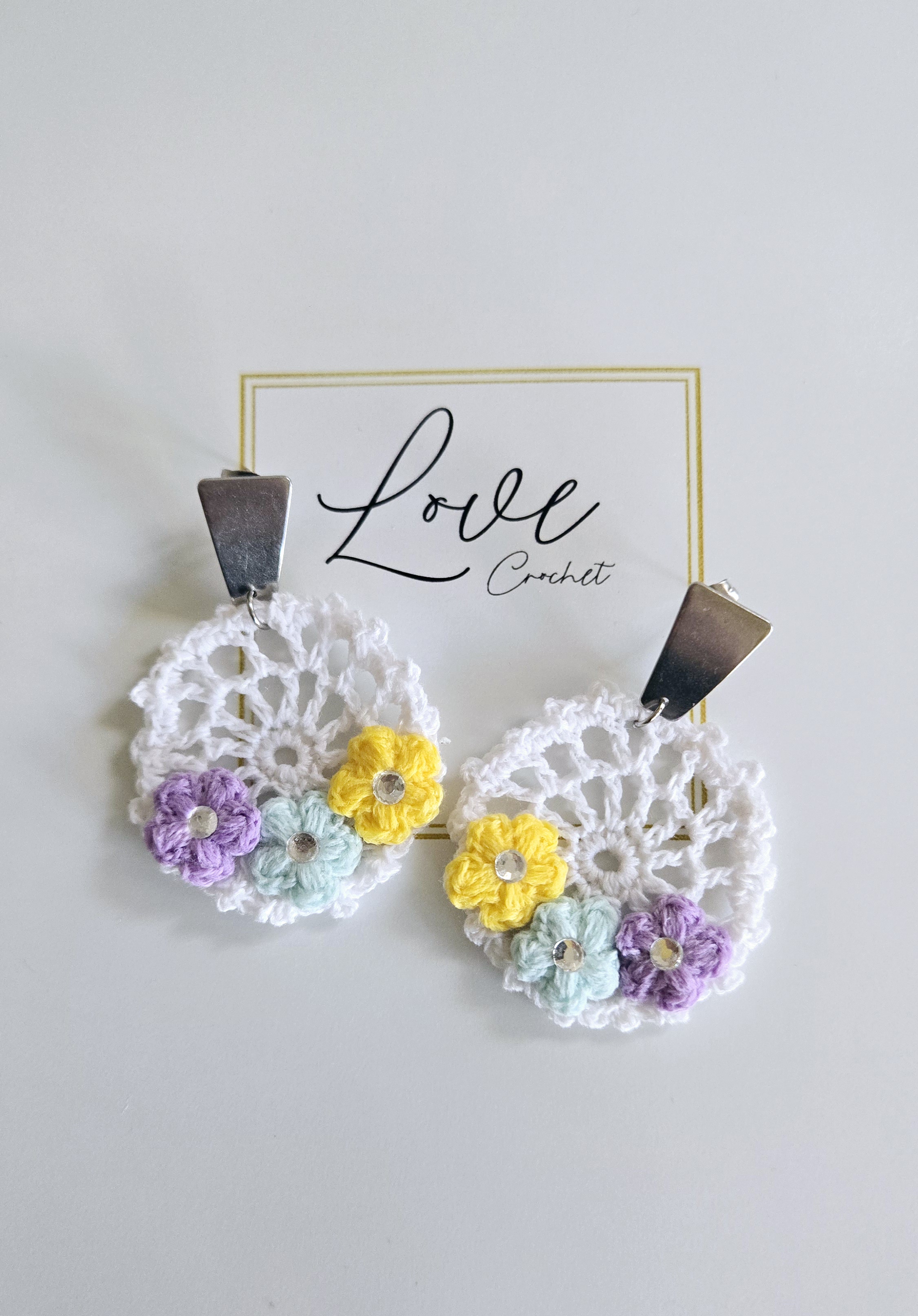 Handmade Crochet Flower Earrings Rounded Net