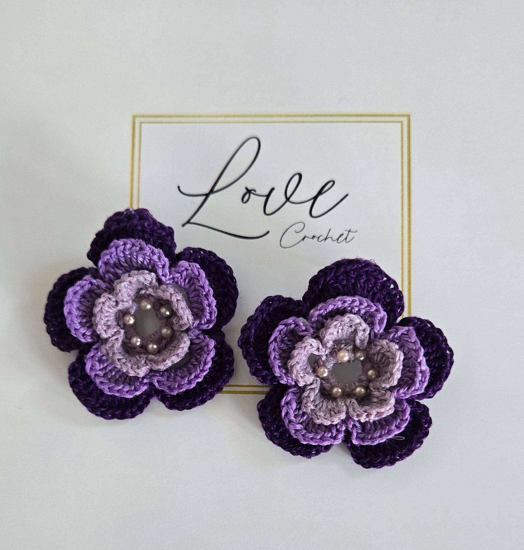 Handmade Crochet Flower Earrings with Beads