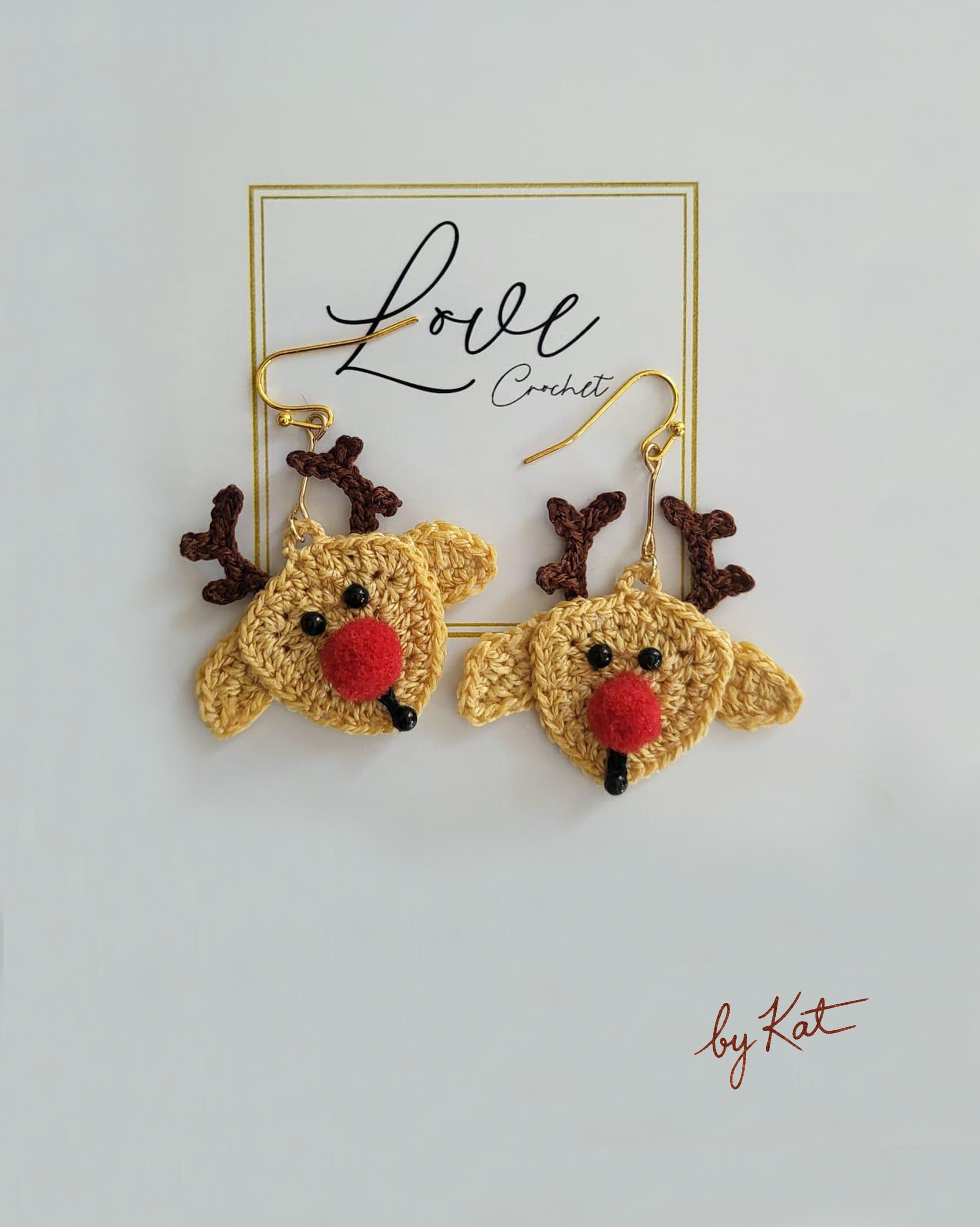 Handmade Crochet Reindeer Earrings