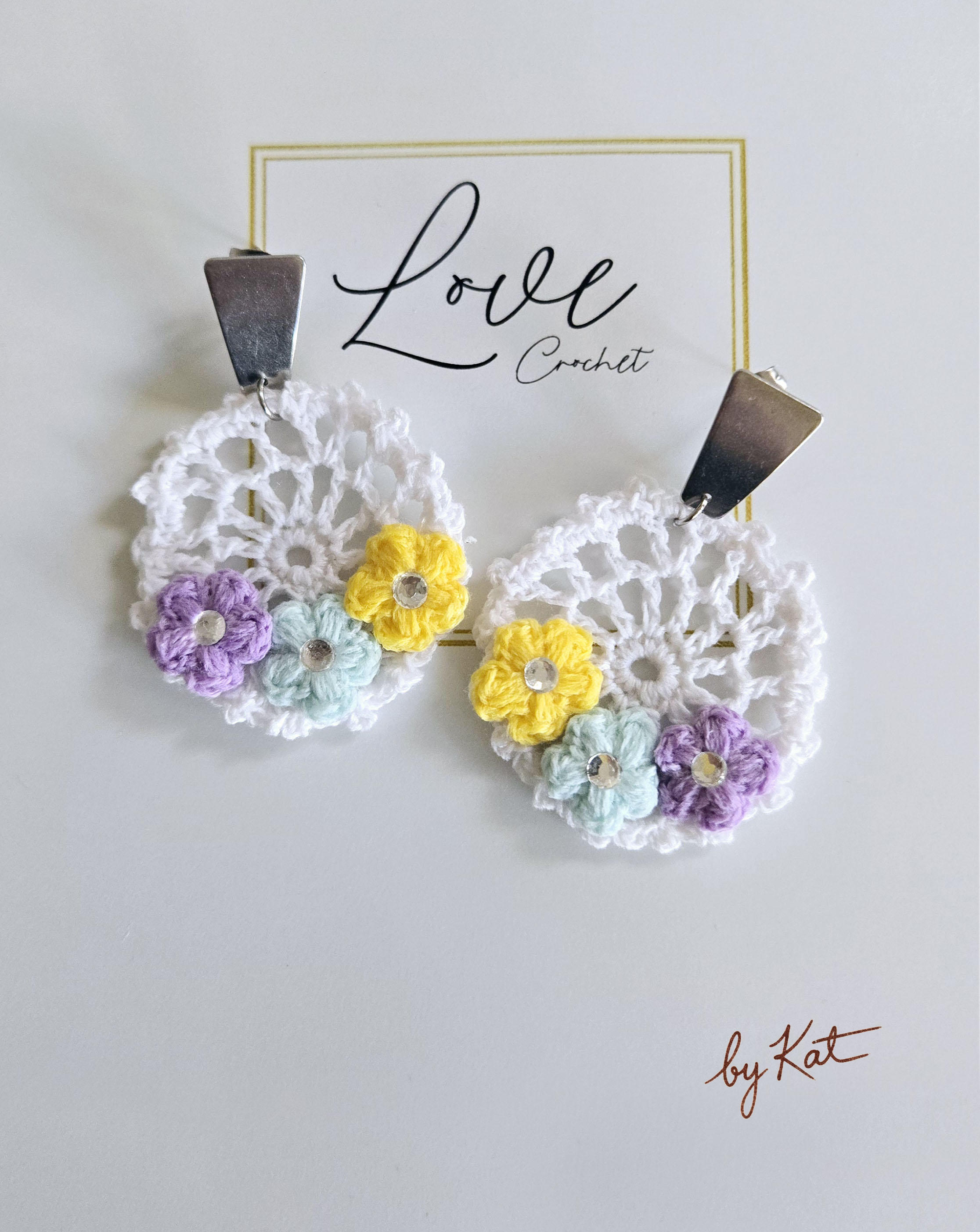Handmade Crochet Flower Earrings Rounded Net