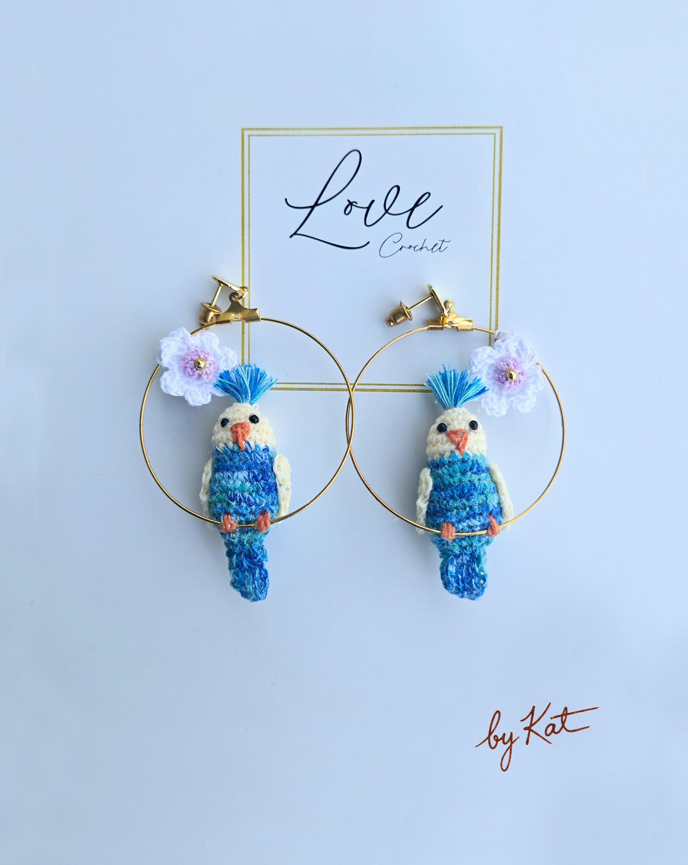 Blue Parrot Hoop Earrings