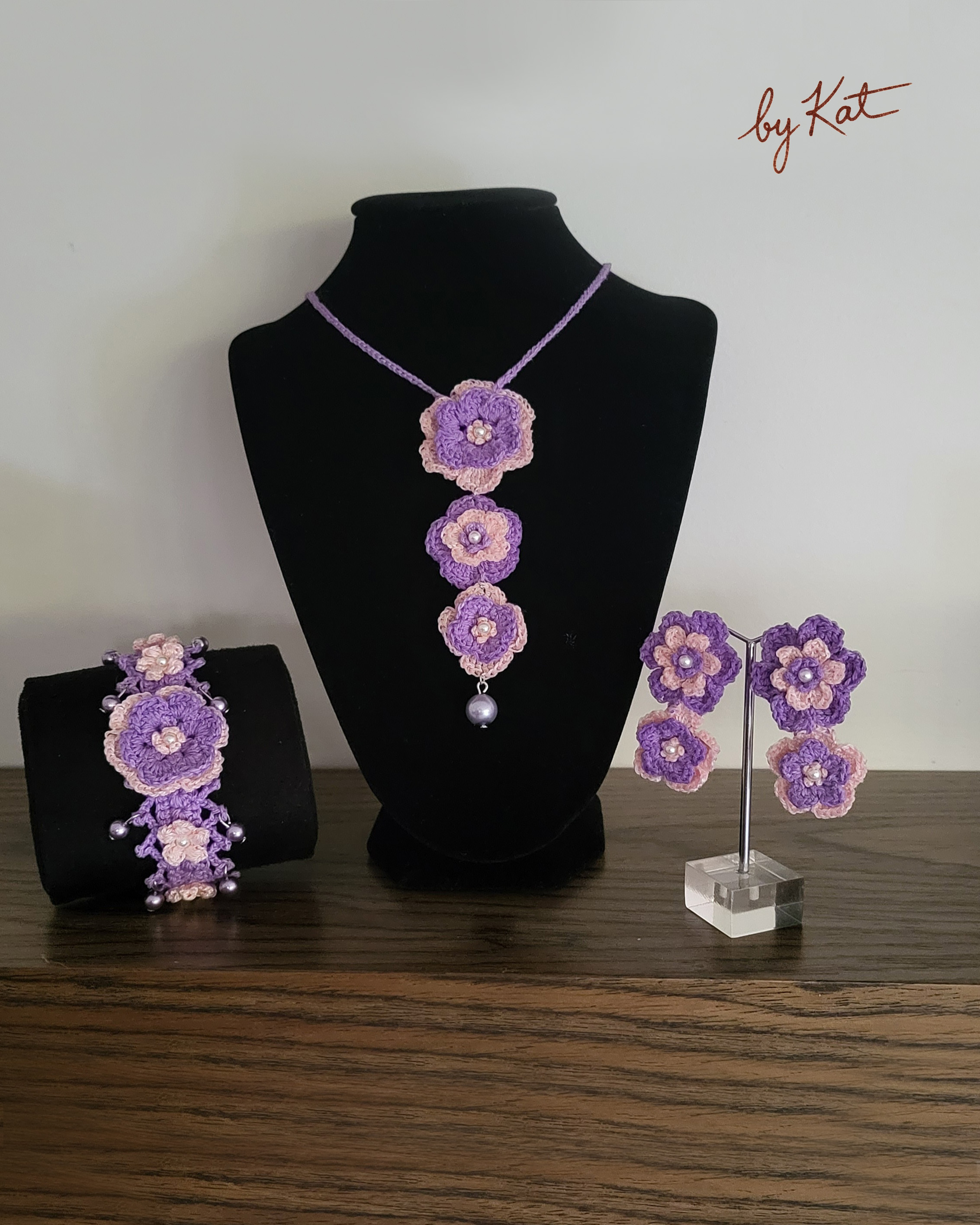 Handcrafted Purple Flower Jewelry Set