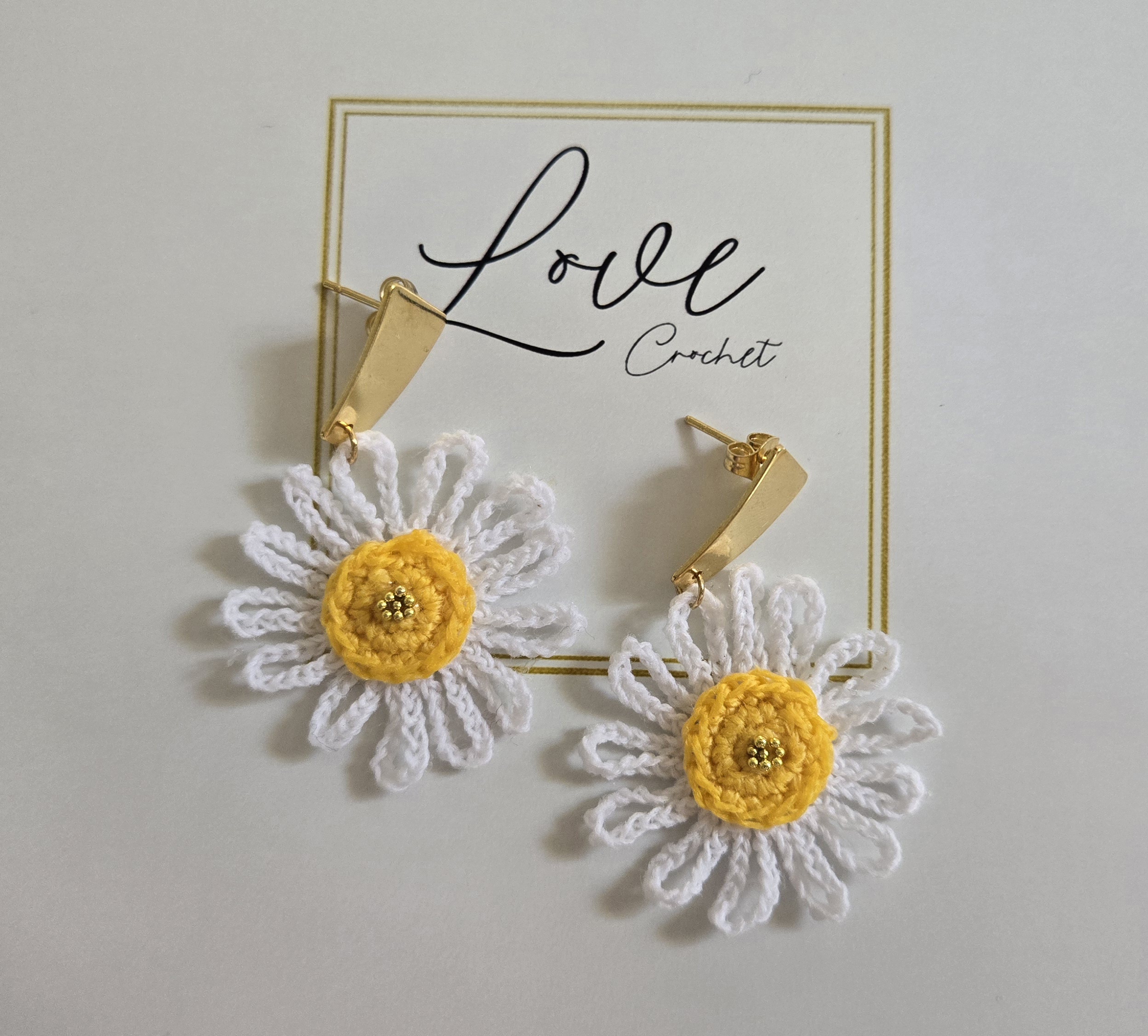 Handmade Crochet Daisy Earrings