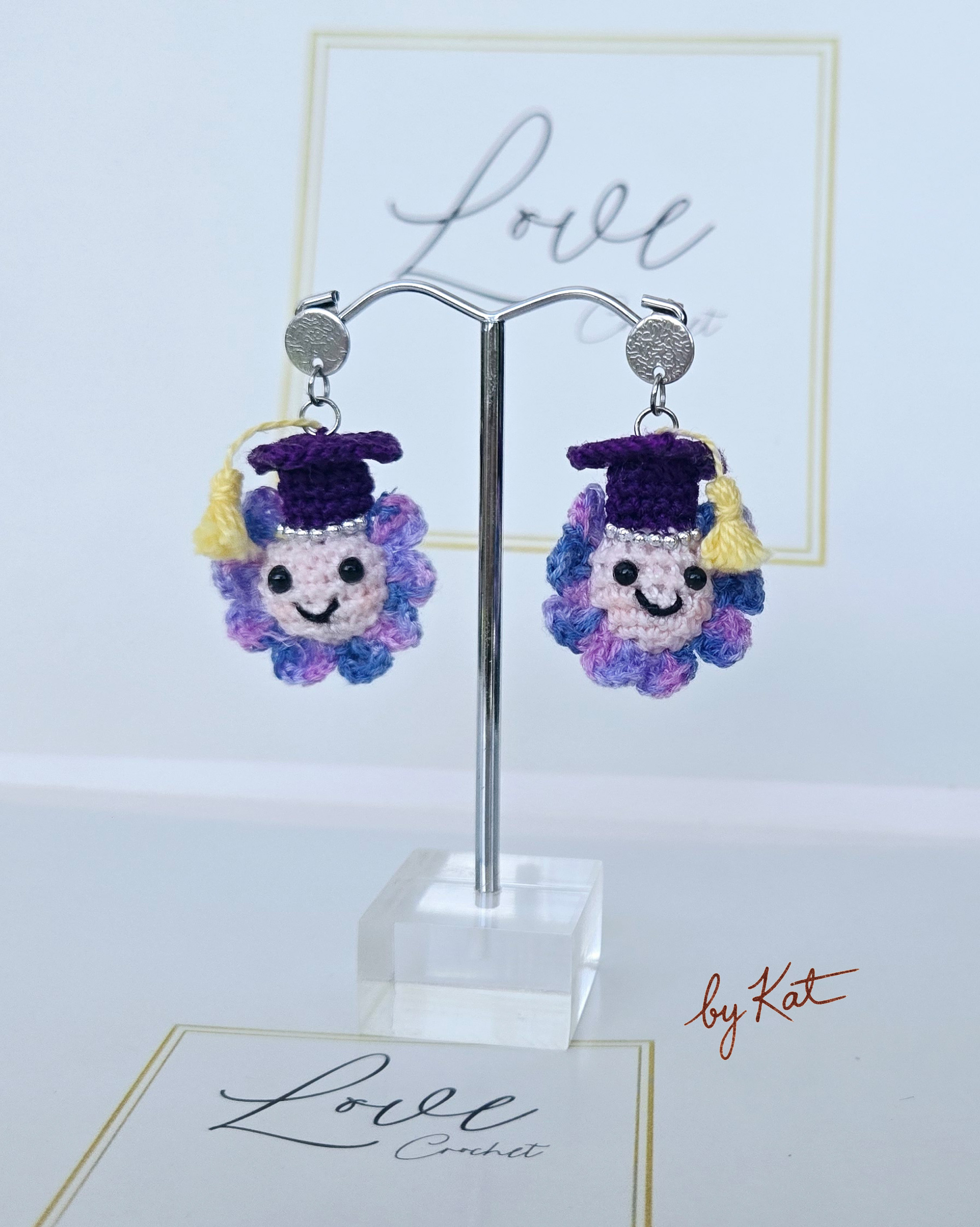 Graduation Crochet Flower Earrings