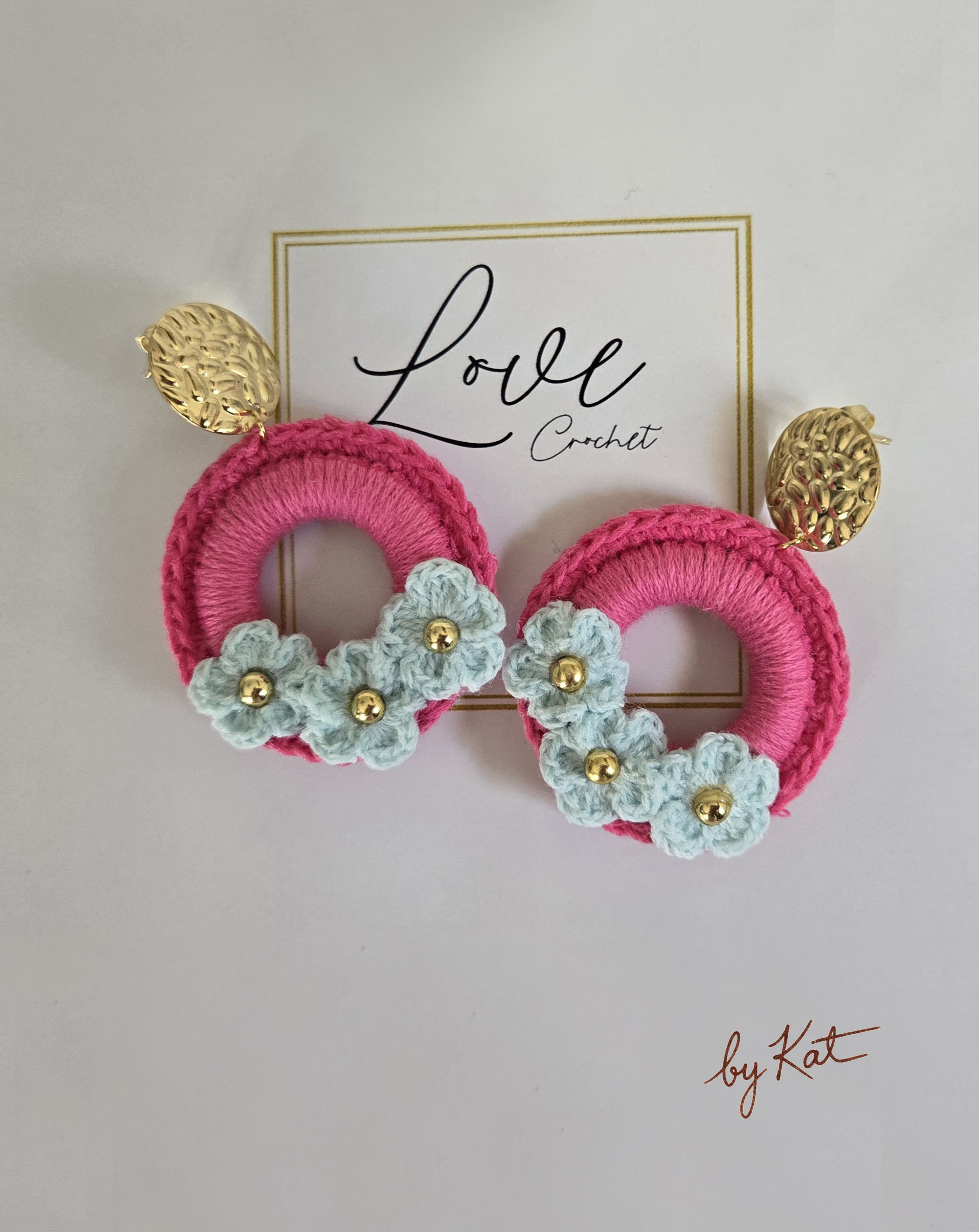 Handmade Circular Crochet Earrings with Flowers