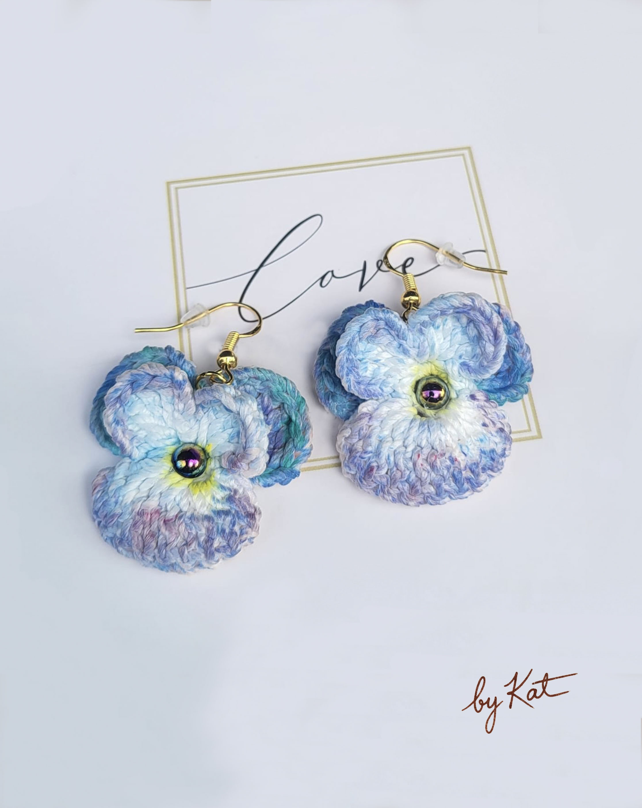 Handmade Crochet Pansy Flower Earrings