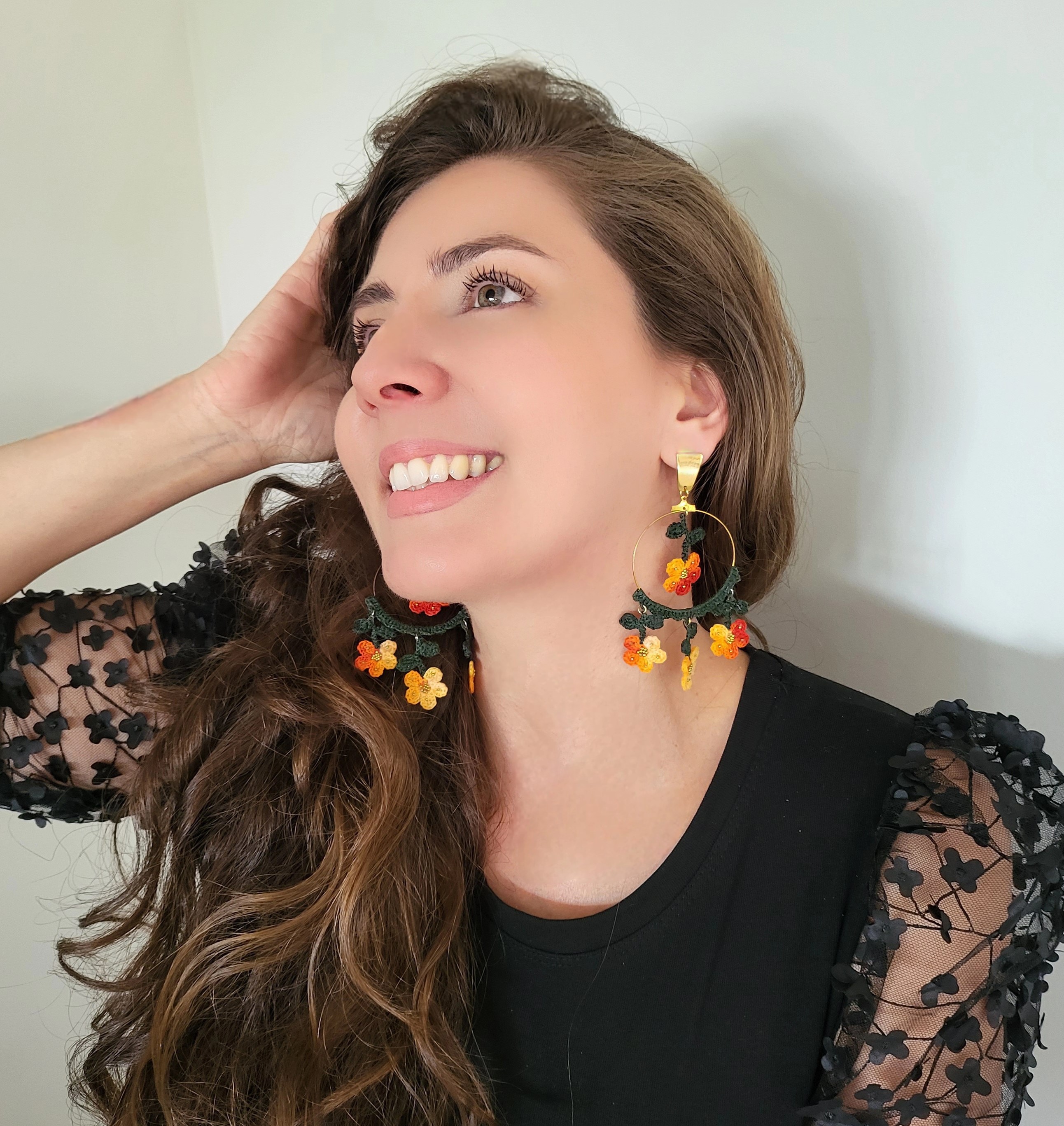 Handcrafted Crochet Flower Hoop Earrings