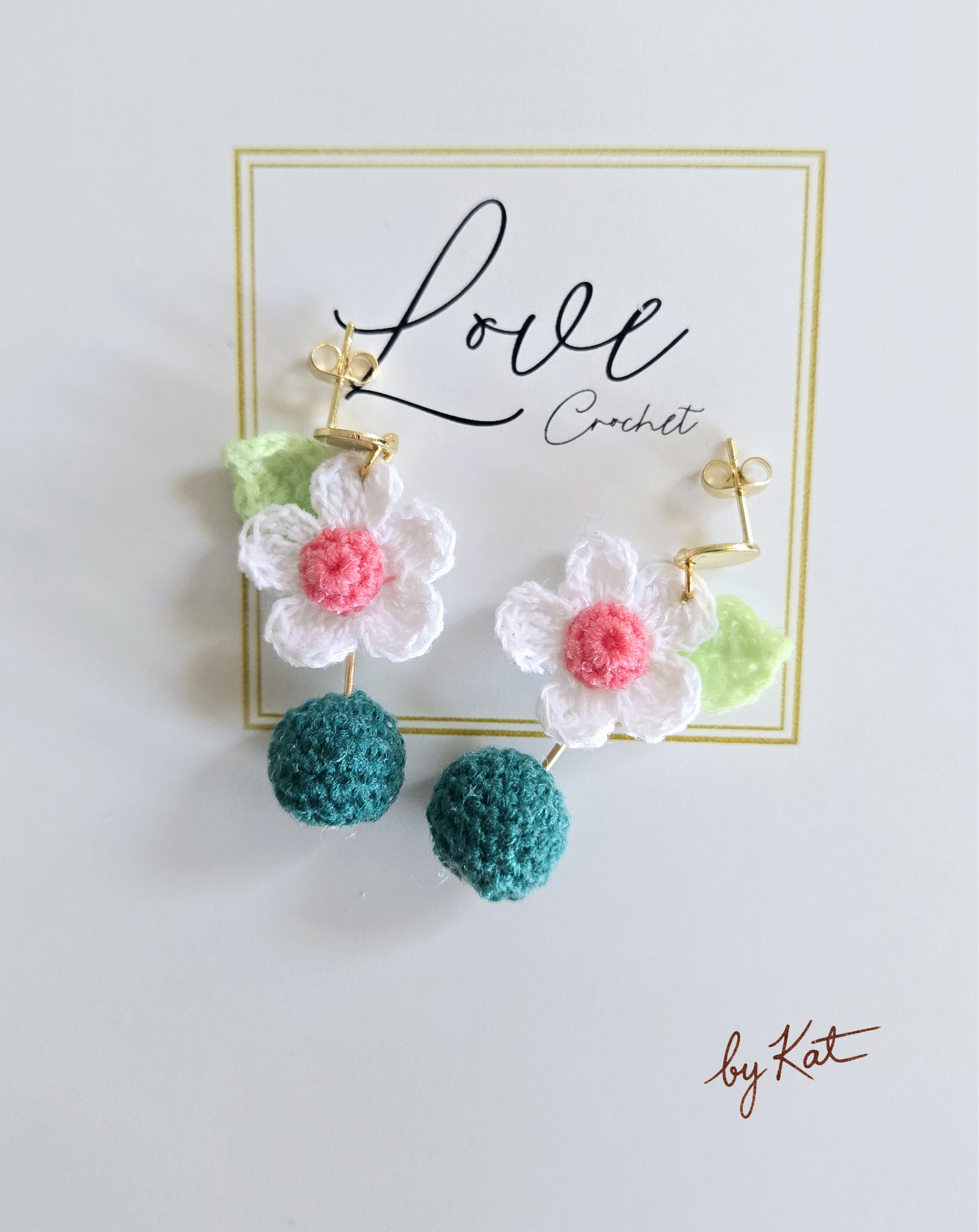Handmade Crochet Ball Flower Earrings