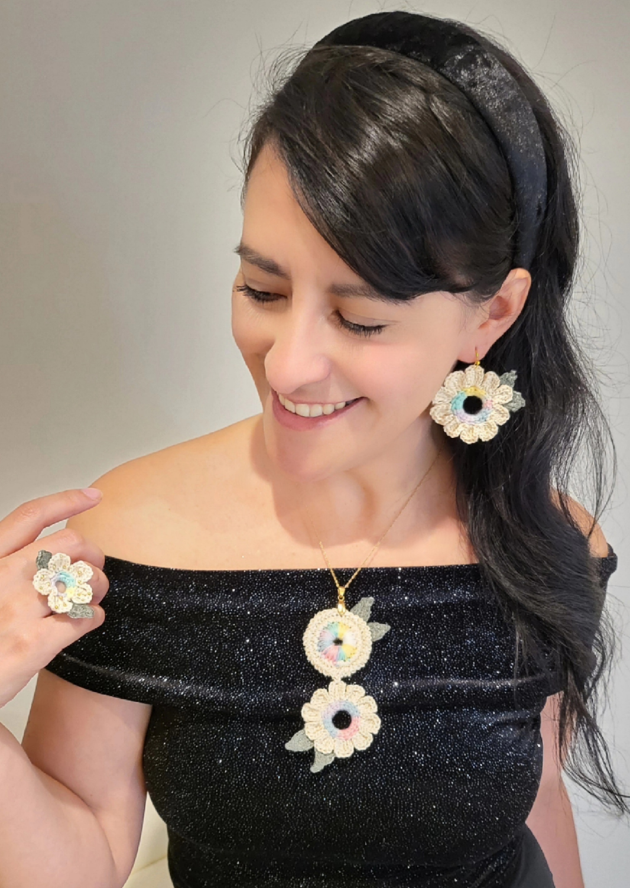 Handmade Crochet Flower Jewelry Set