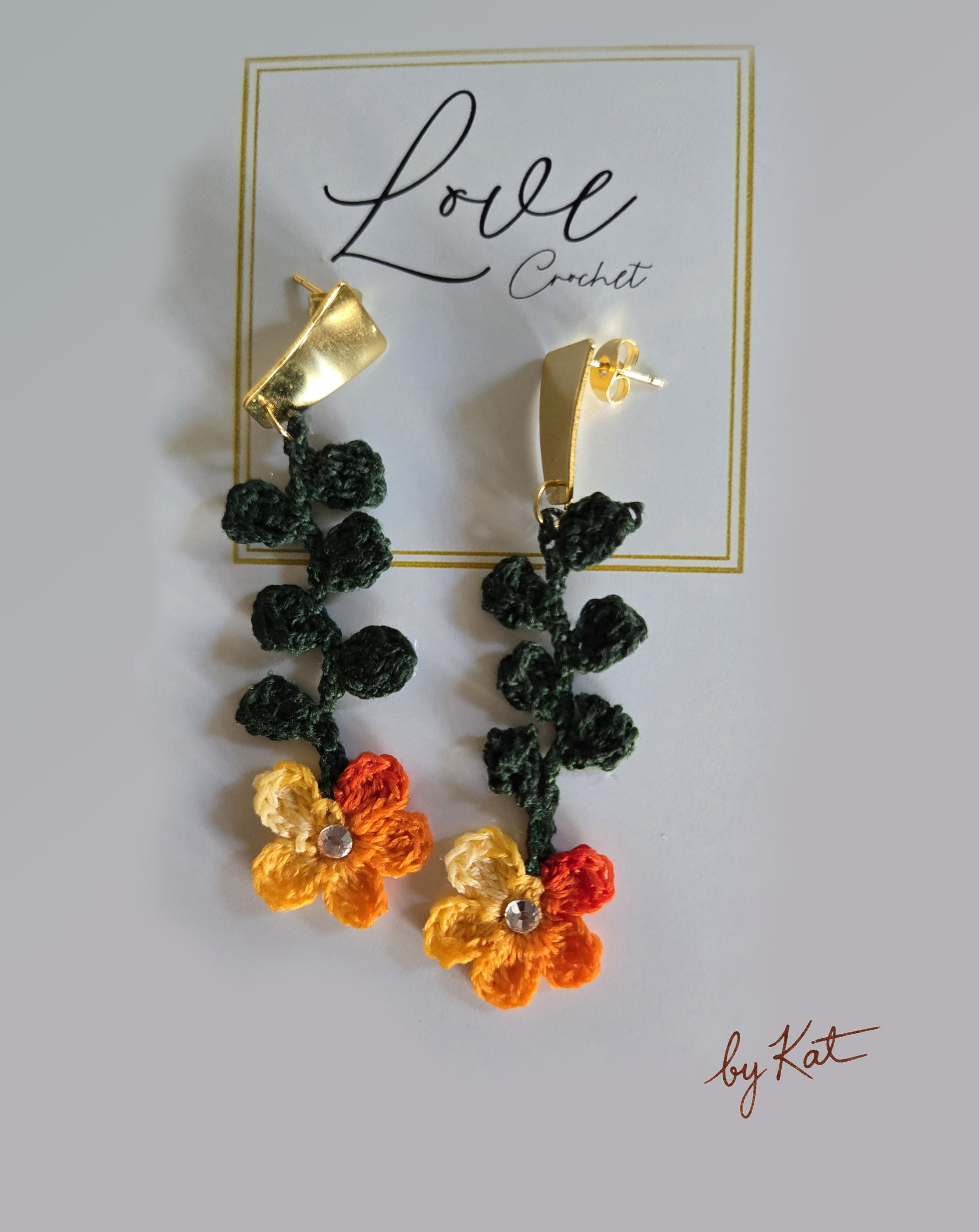 Handmade Crochet leaves and Flower Earrings