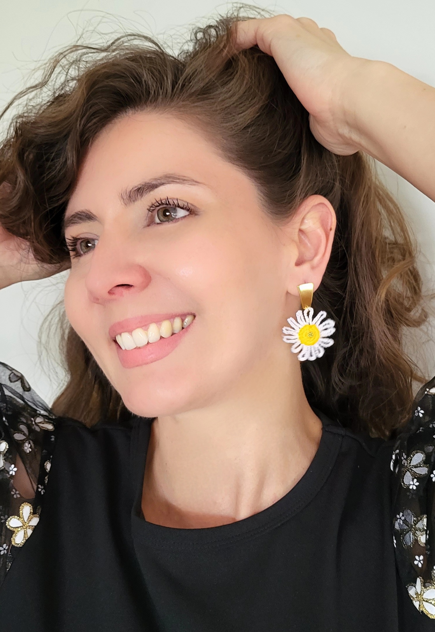 Handmade Crochet Daisy Earrings
