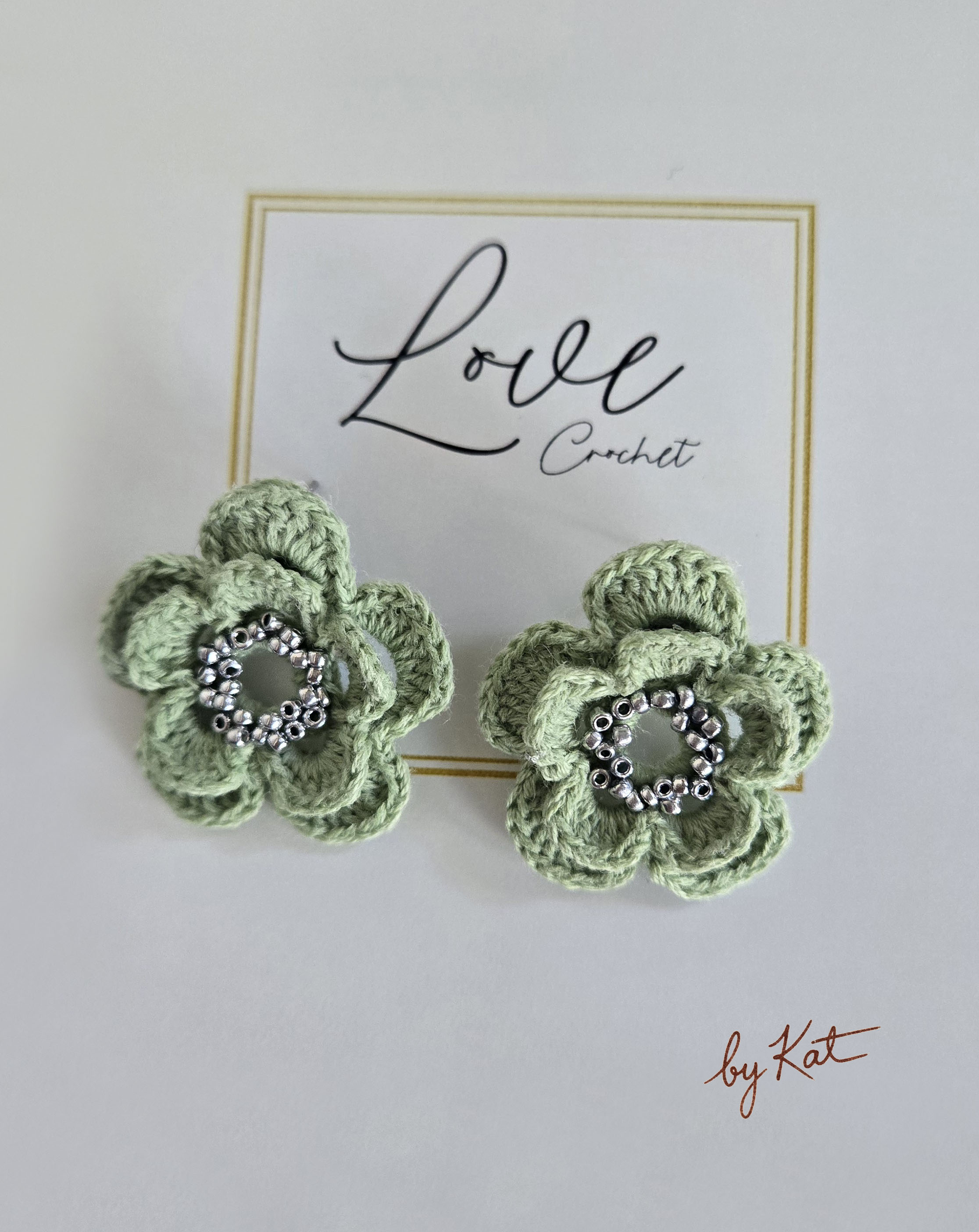 Crochet Flower Earrings with Beads