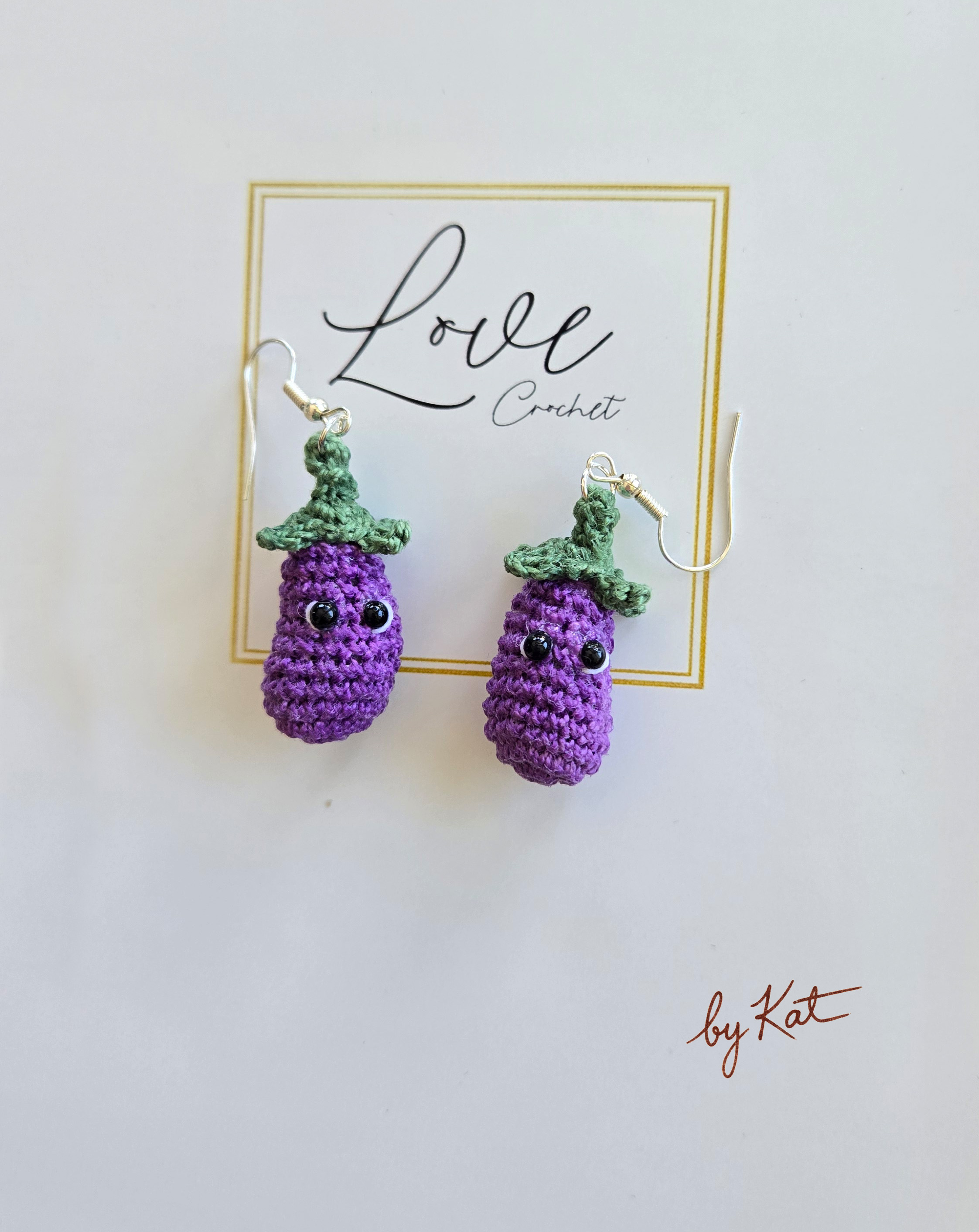 Handmade Crochet Eggplant Earrings