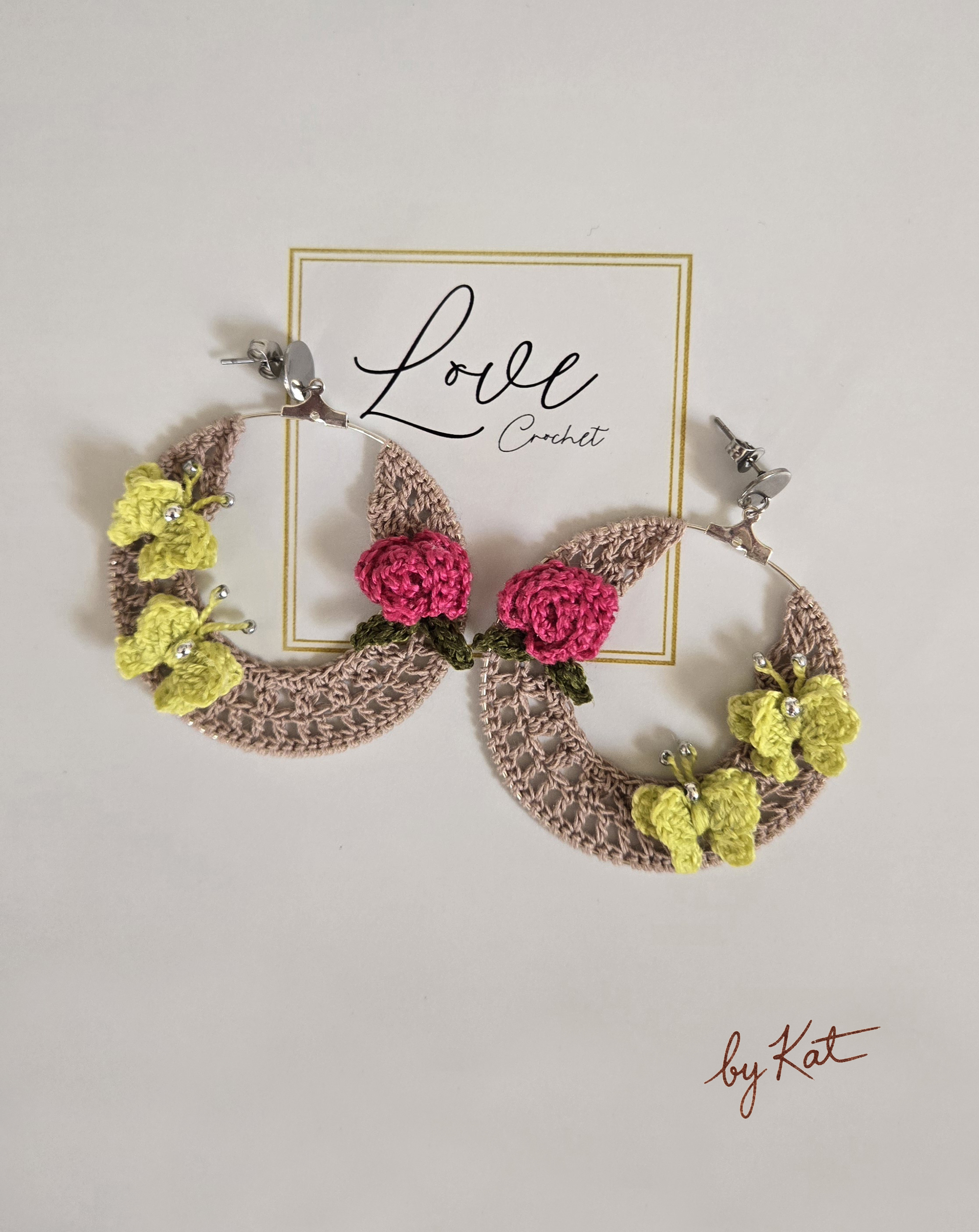 Handmade Crochet Rose and Butterfly Earrings