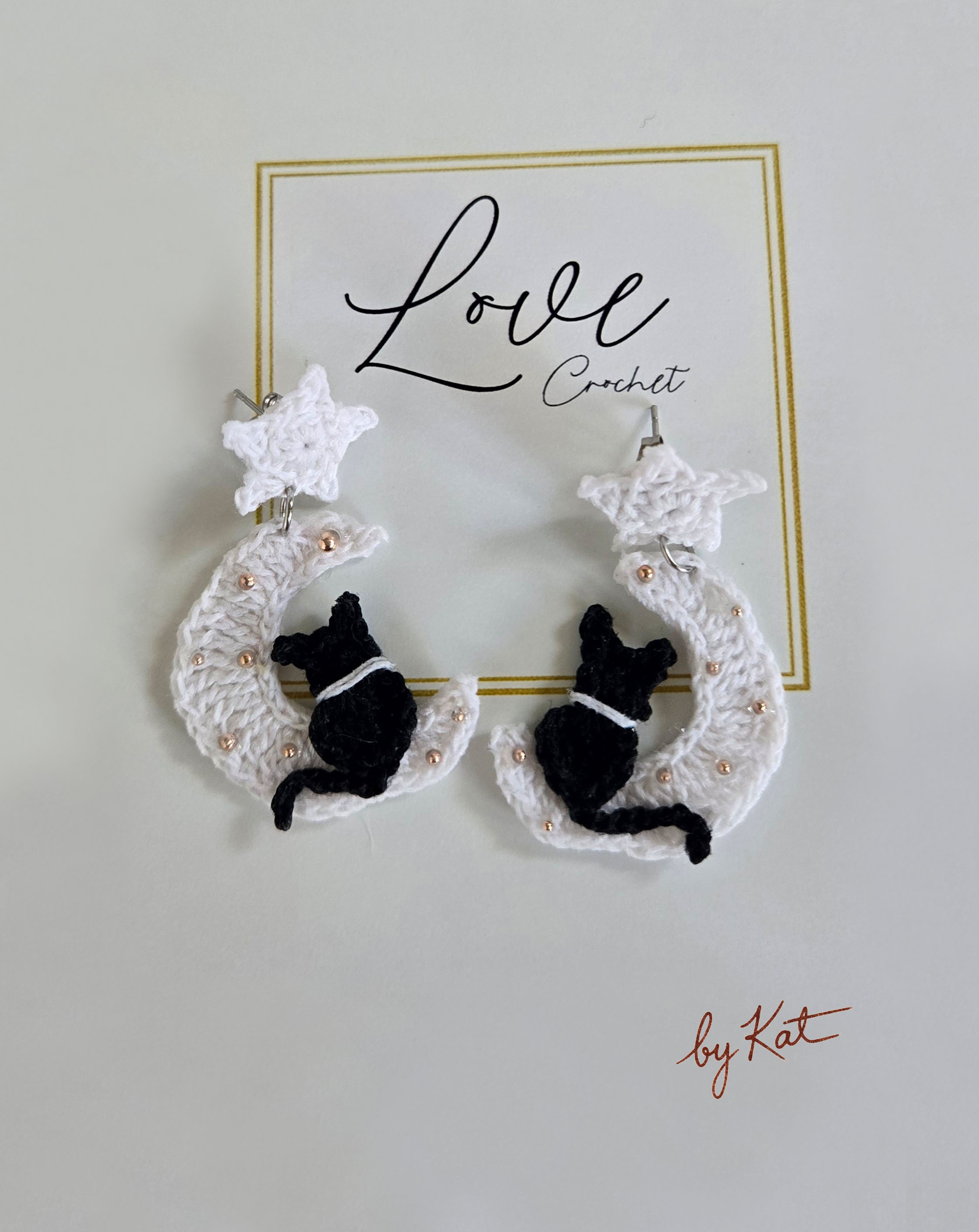 Crochet Cat Moon Earrings