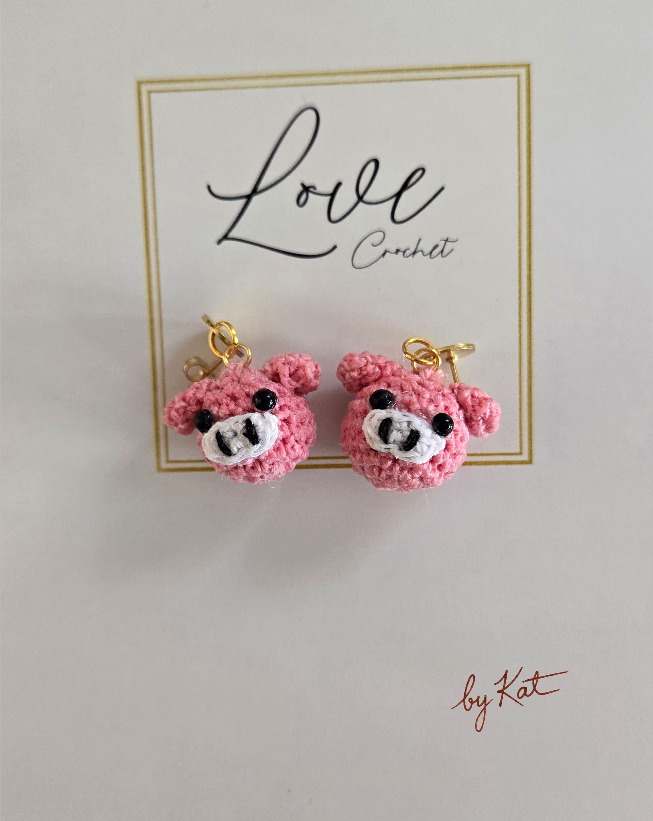 Pink Crochet Piggy Earrings