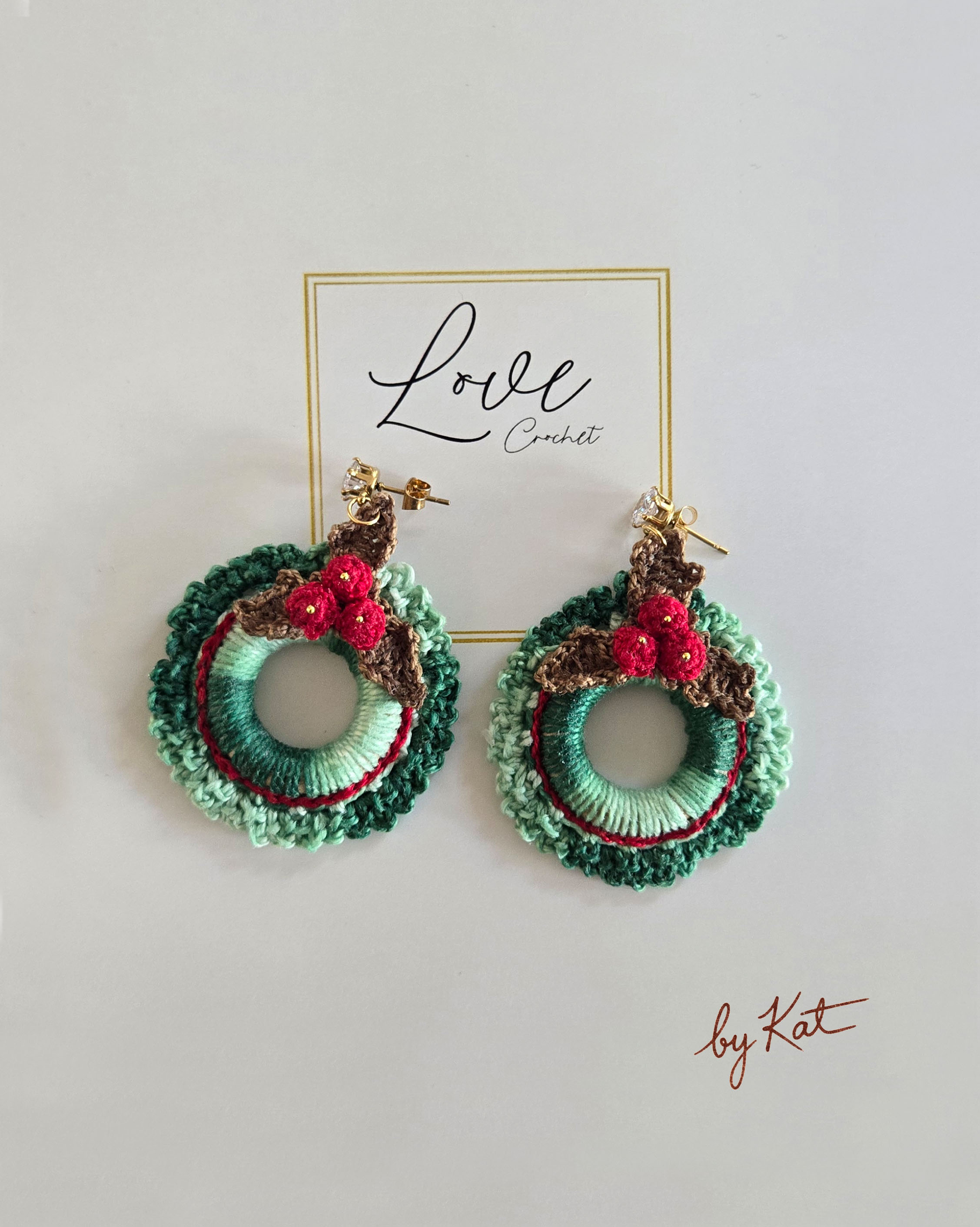 Crochet Christmas Wreath Earrings