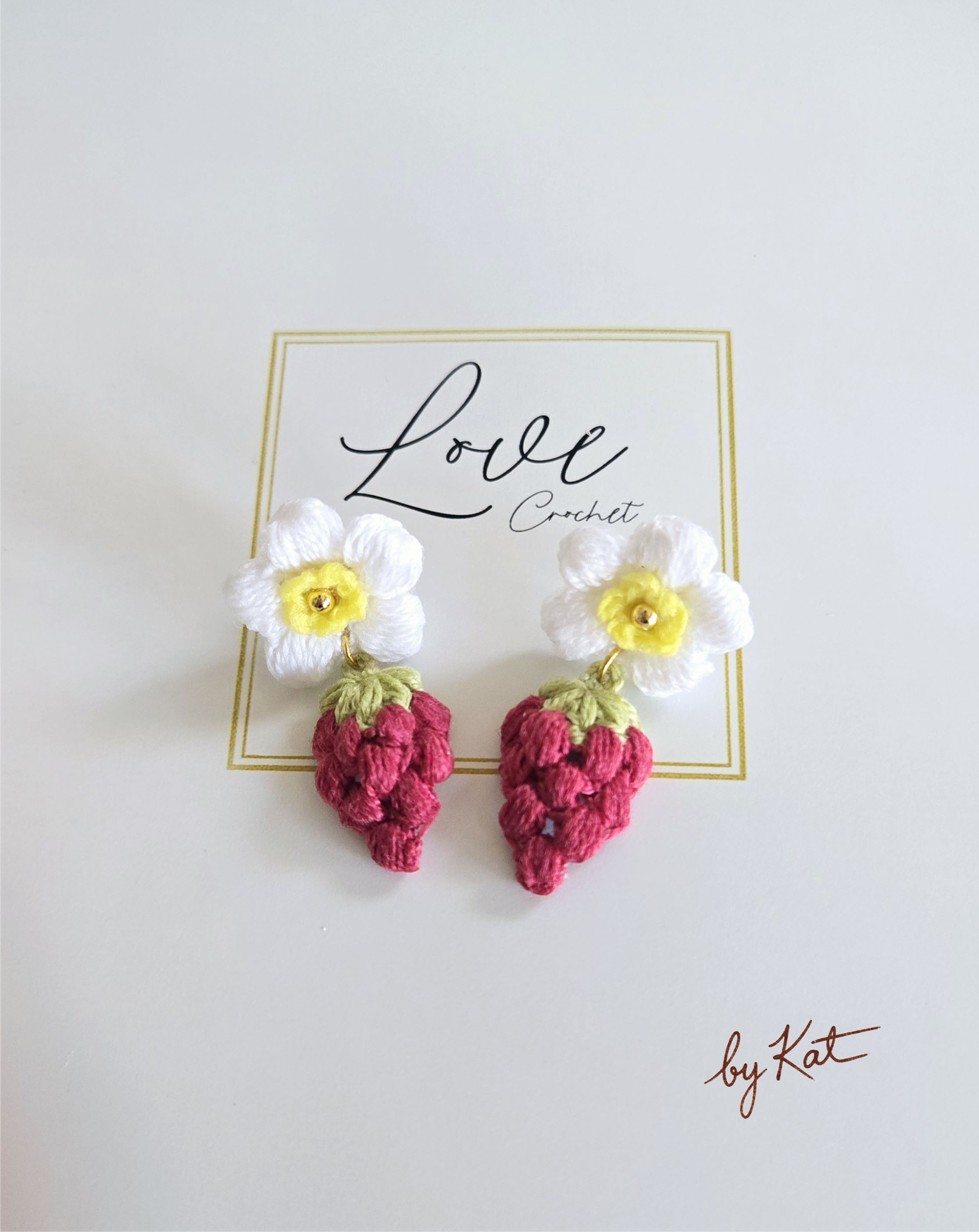 Handmade Strawberry & Flower Crochet Earrings