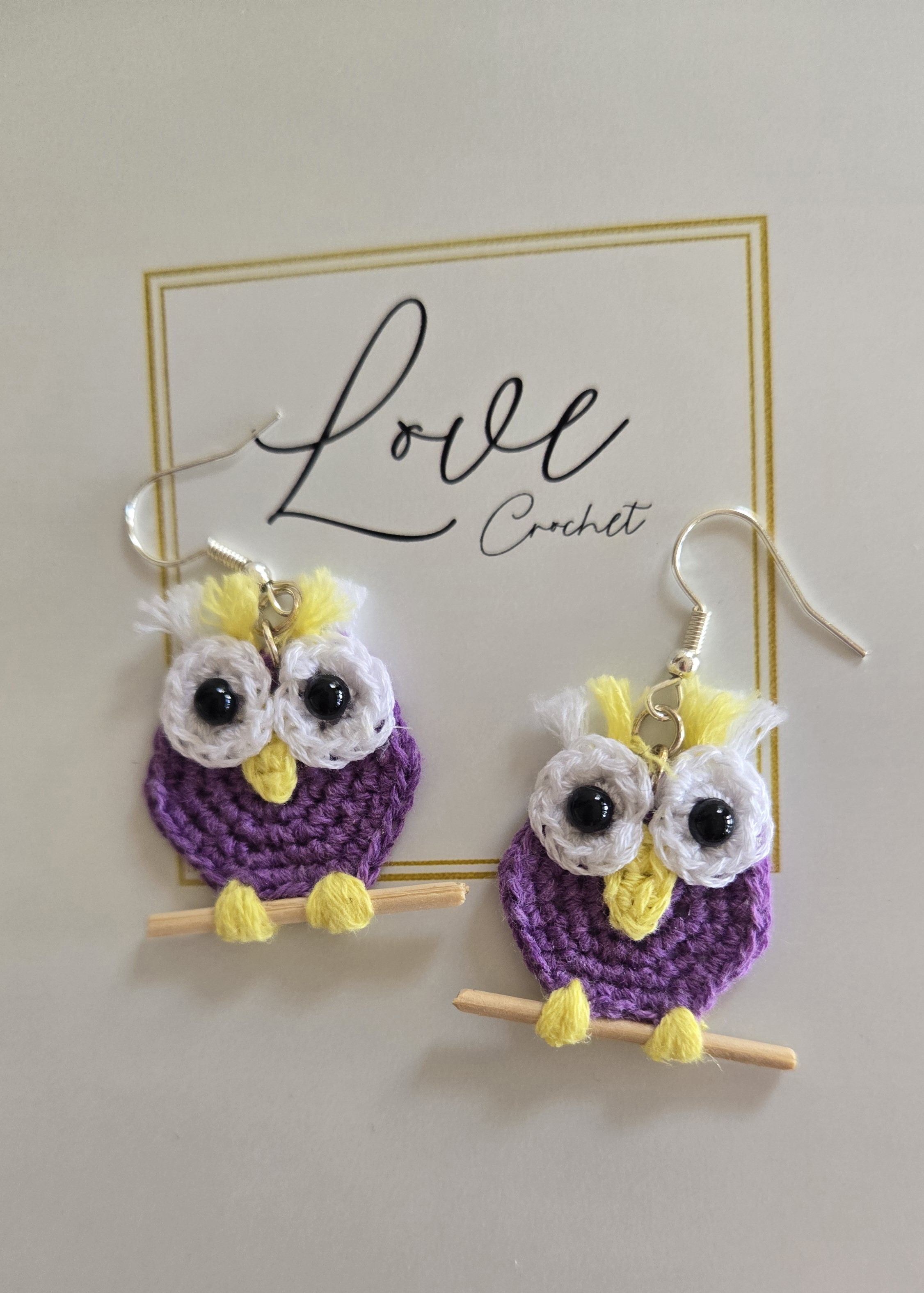 Handmade Crochet Owl Earrings