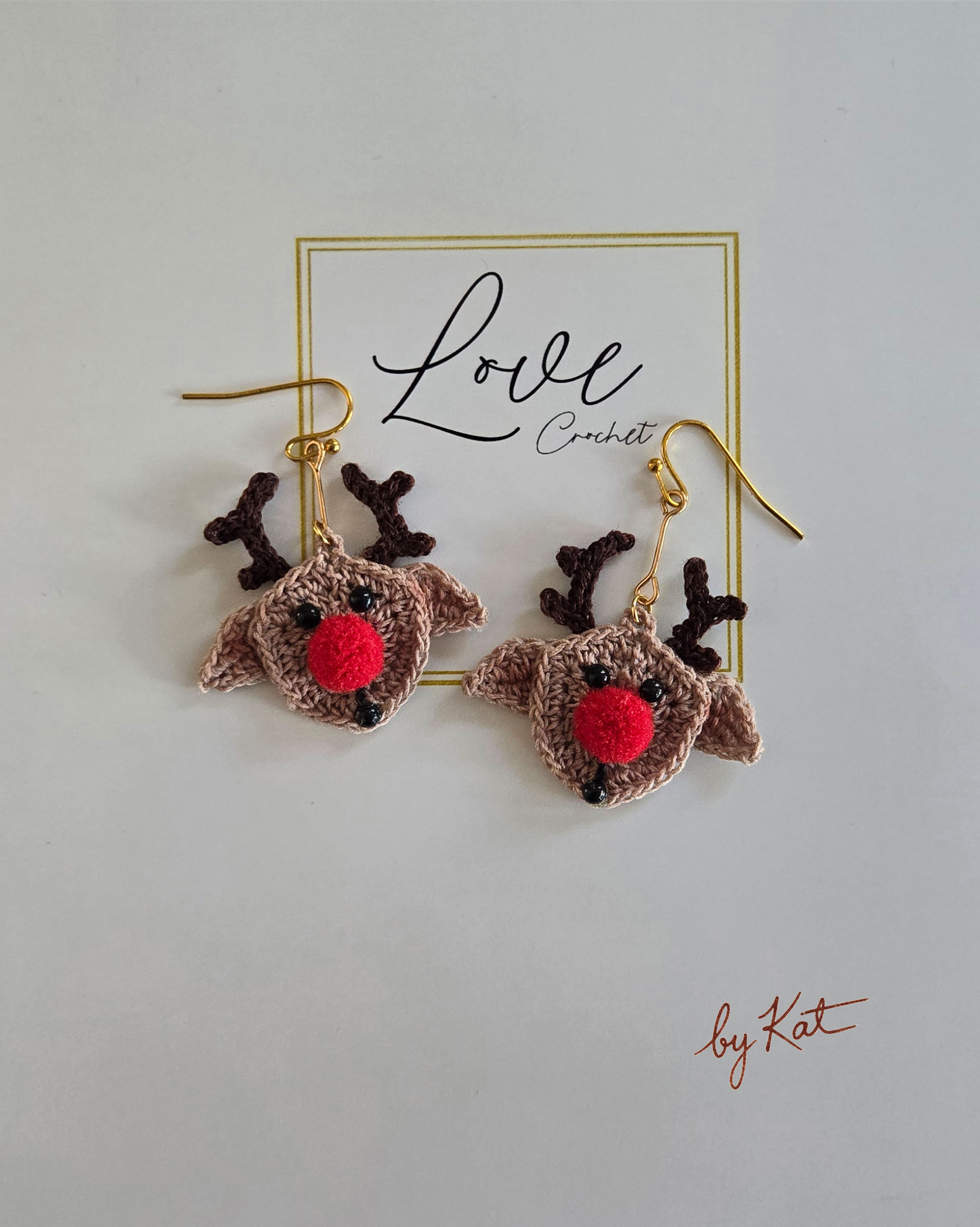 Handmade Crochet Reindeer Earrings