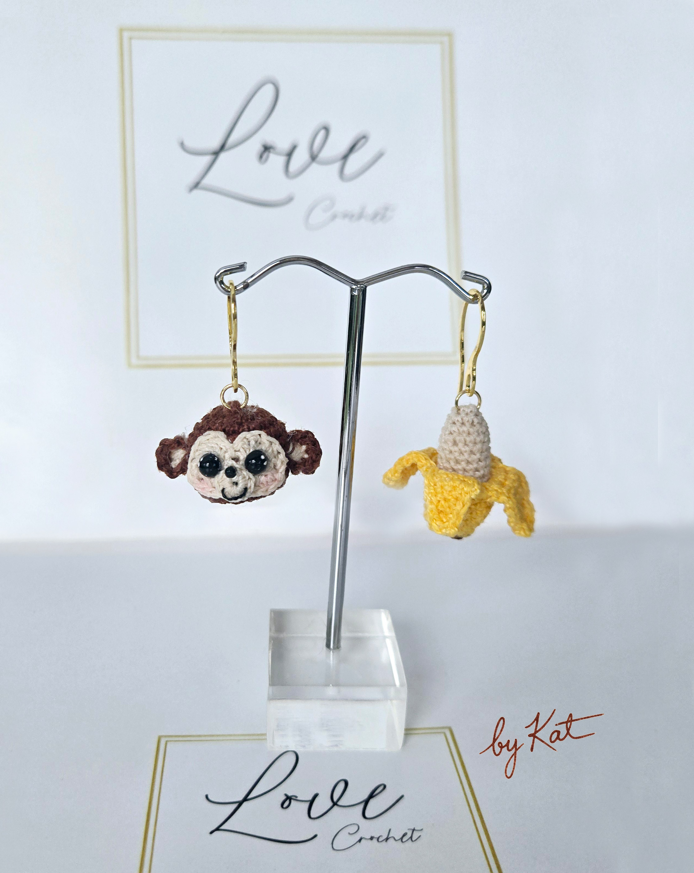 Monkey & Banana Crochet Earrings