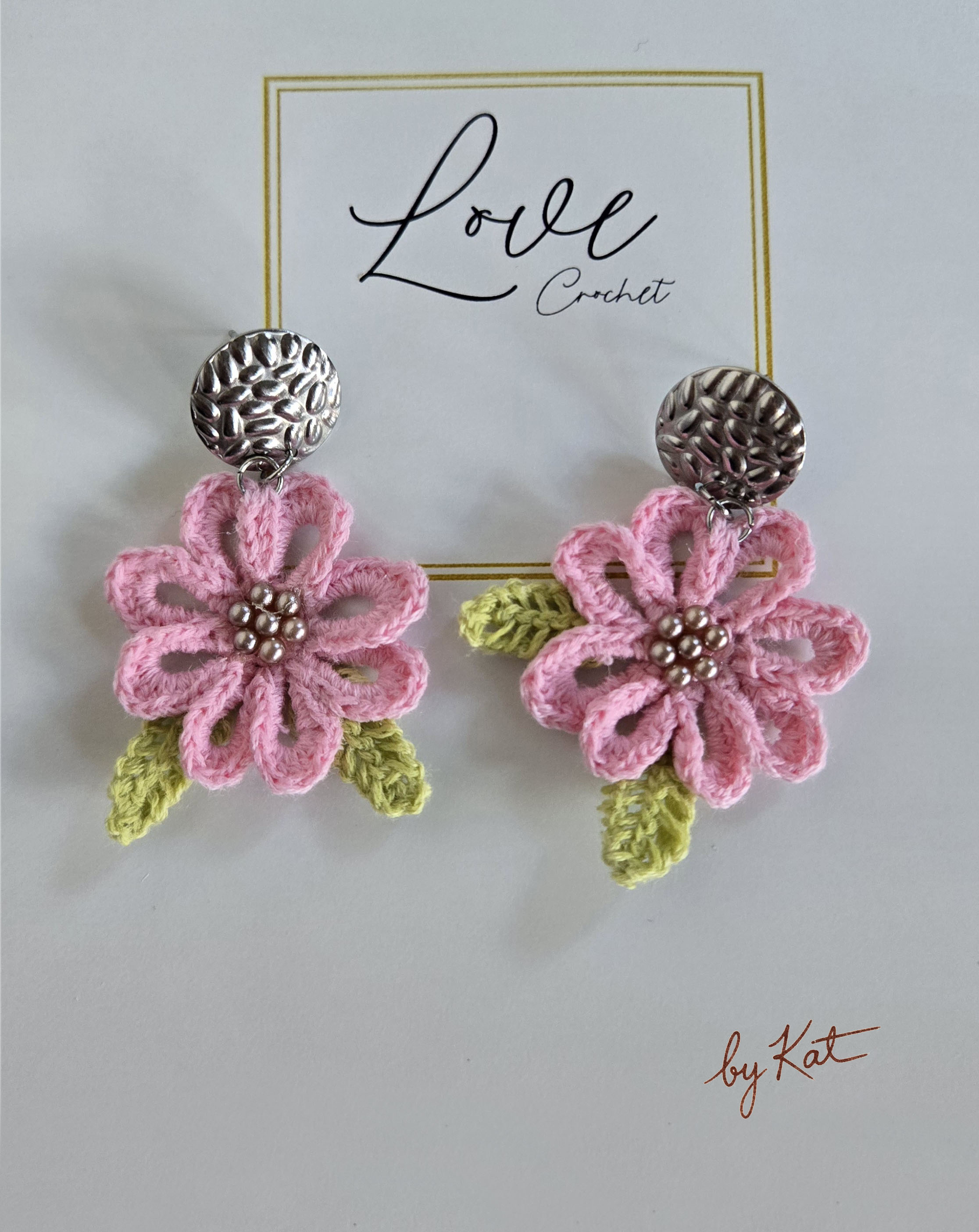Crochet Flower Earrings with Centre Beads