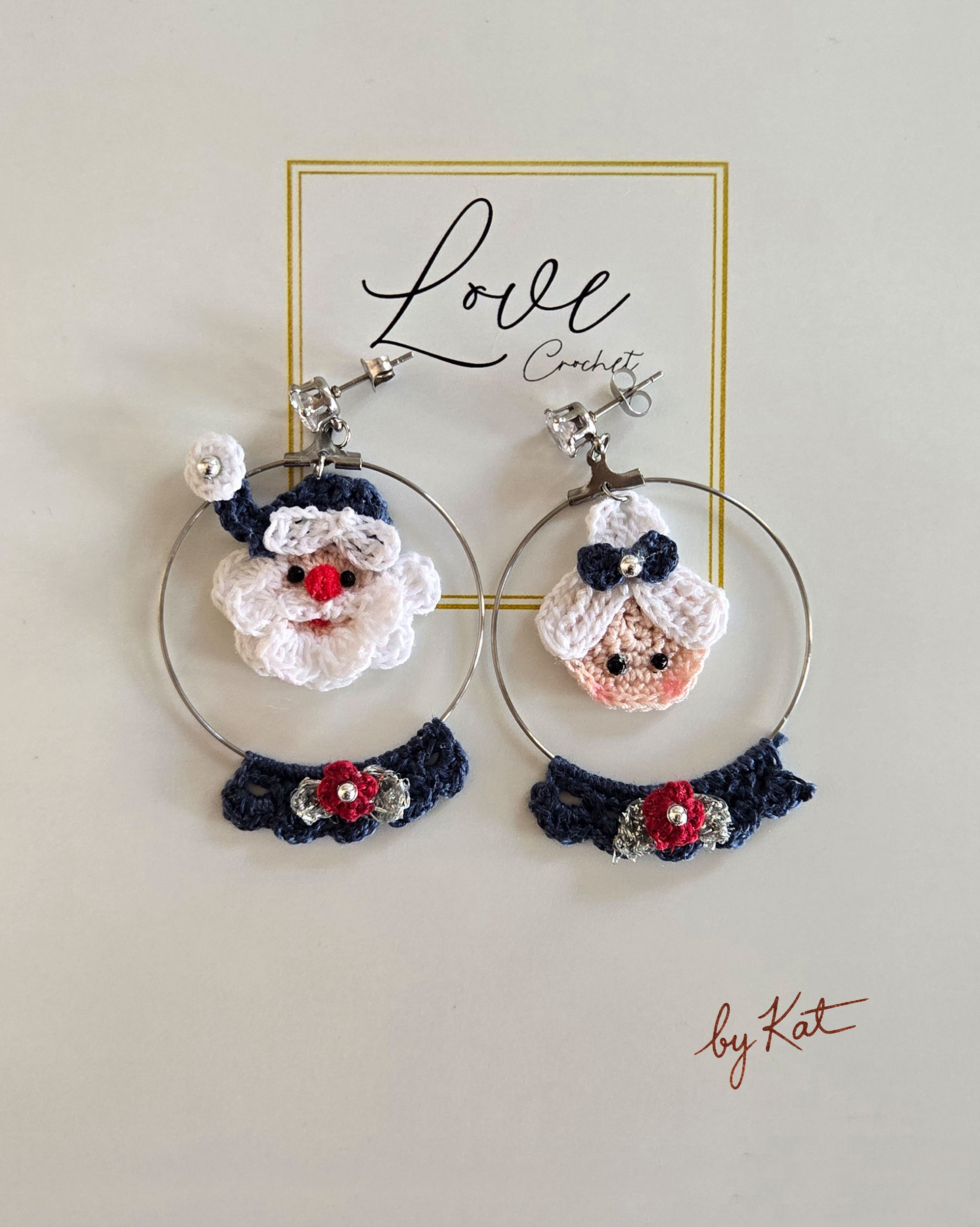 Handmade Santa and Mrs. Claus Crochet Earrings