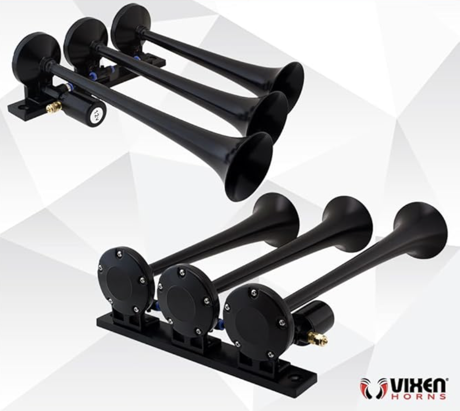 3 In-Line Trumpets, Train Horn Kit, Complete Onboard System- 150psi Air Compressor, 1 Gallon Tank
