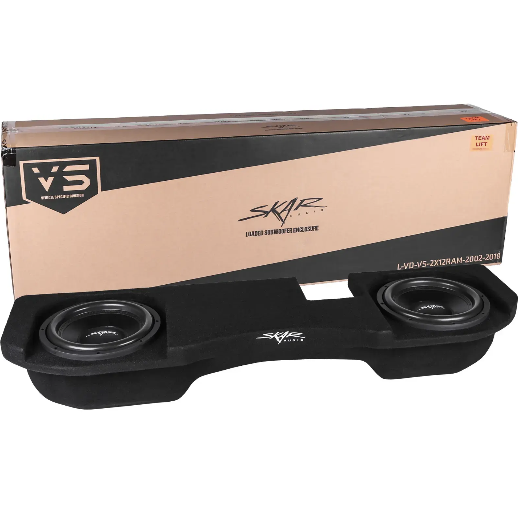 Dual 12" 1,600W Max Power Loaded Subwoofer Enclosure Compatible with 2002-2018 Dodge Ram Crew & Quad Cab Trucks. Comes with Box, Subwoofers, Amp and Wiring Kit