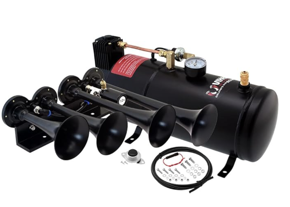 4 In-Line Trumpets, Train Horn Kit, 150psi Air Compressor, 1 Gallon Tank