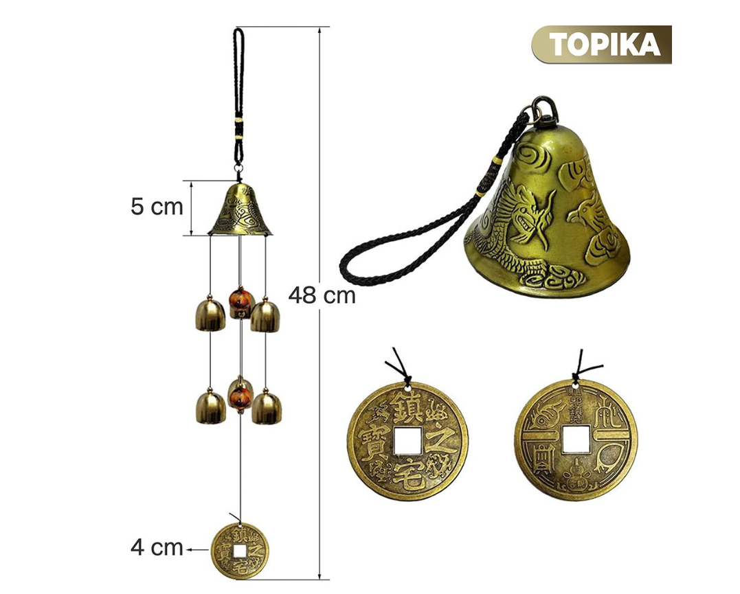 Topika Buitelug Windklokke – Koperlegering, 6 Klokke, Feng Shui Tuindekor