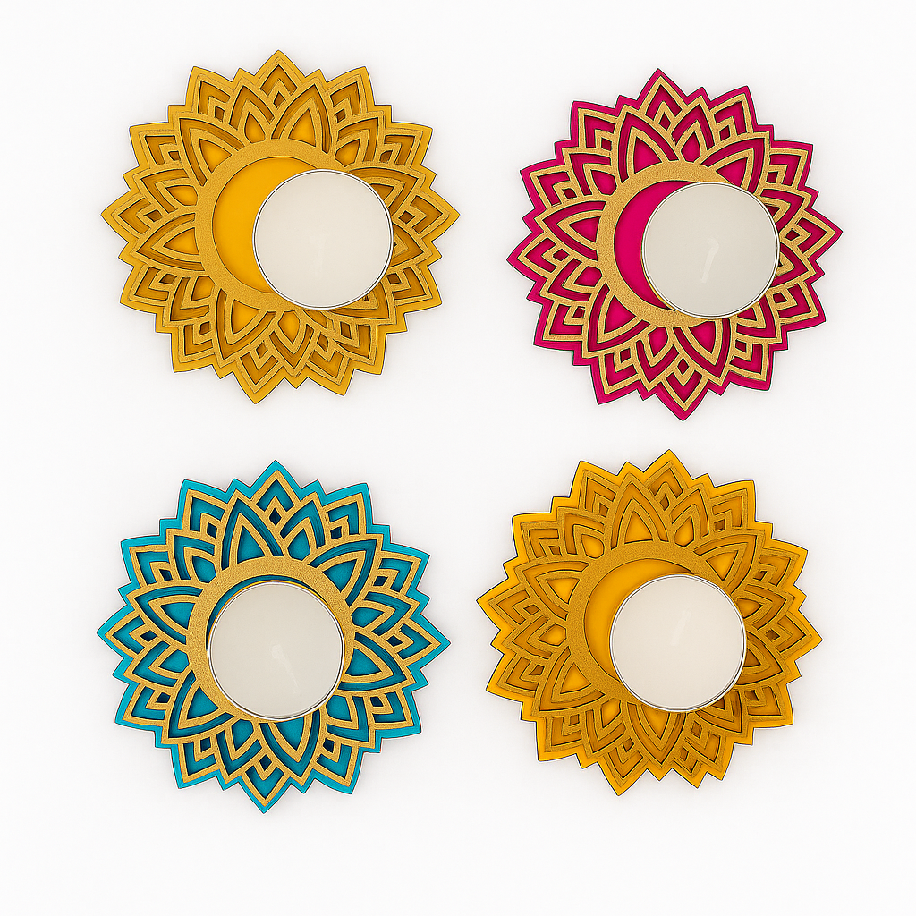 Wooden Mandala Tealight Candle Holder (Set of 4, 4 Inches)