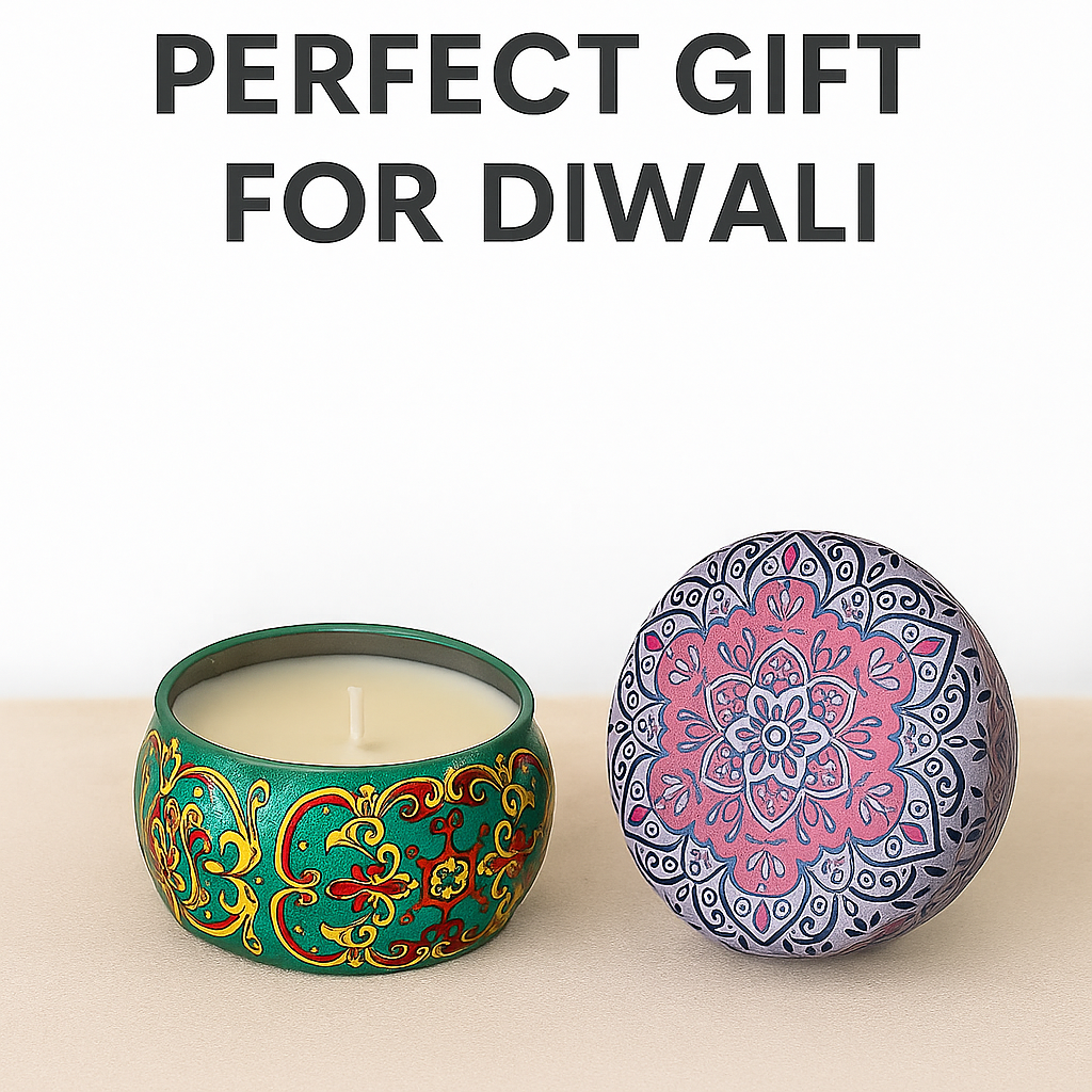 Hand-Painted Scented Mandala Tin Candles – Set of 4