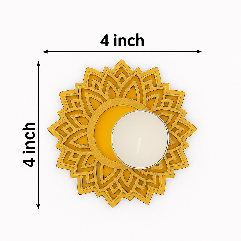 Wooden Mandala Tealight Candle Holder (Set of 4, 4 Inches)