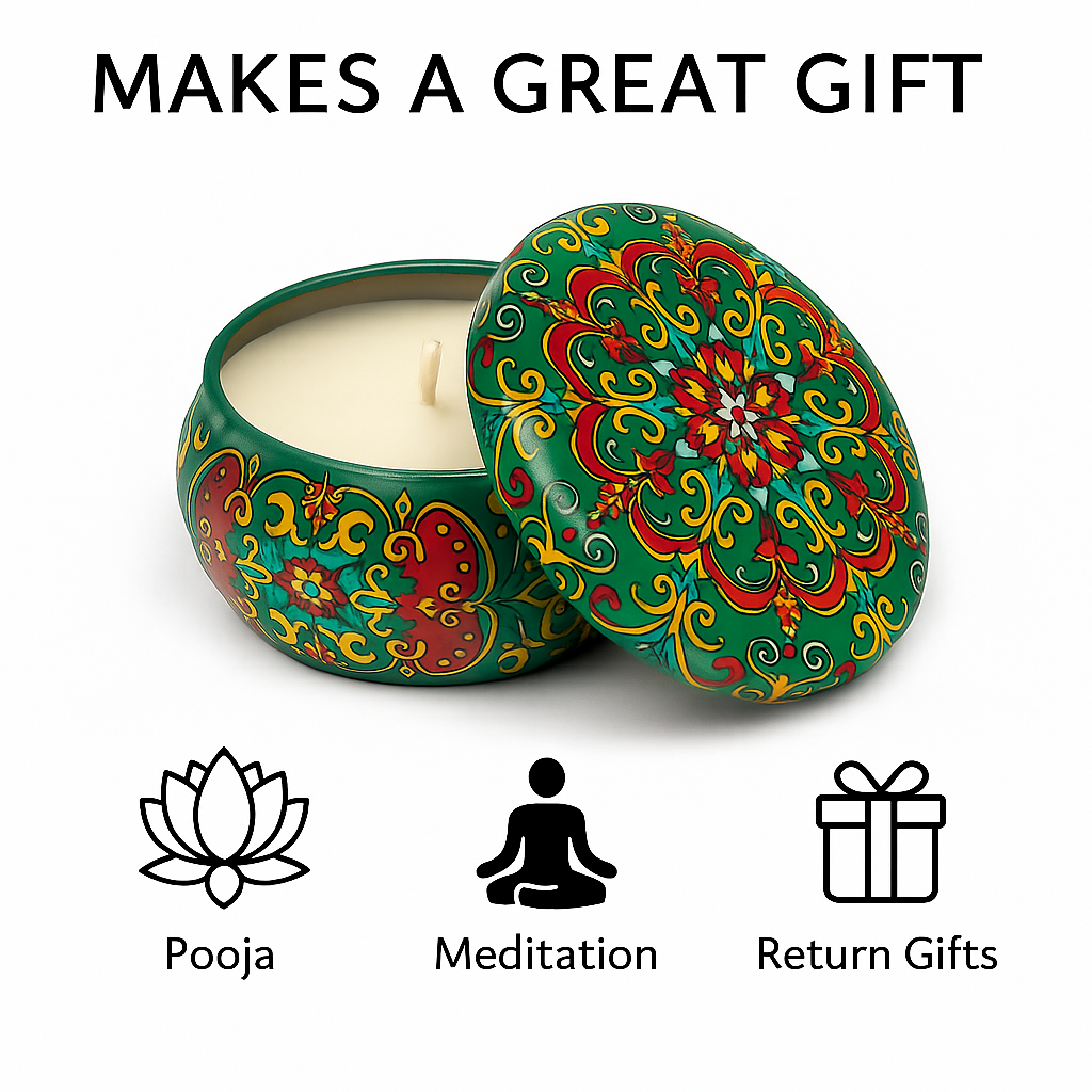 Hand-Painted Scented Mandala Tin Candles – Set of 4