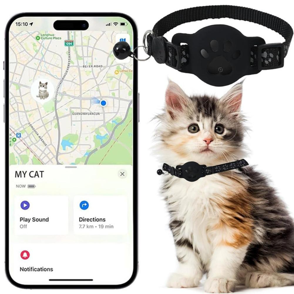 Pet Cat GPS Locator Collar with Reflective Safety Strips – Adjustable Lightweight Tracker for Real-Time Location Monitoring (Black/Pink)