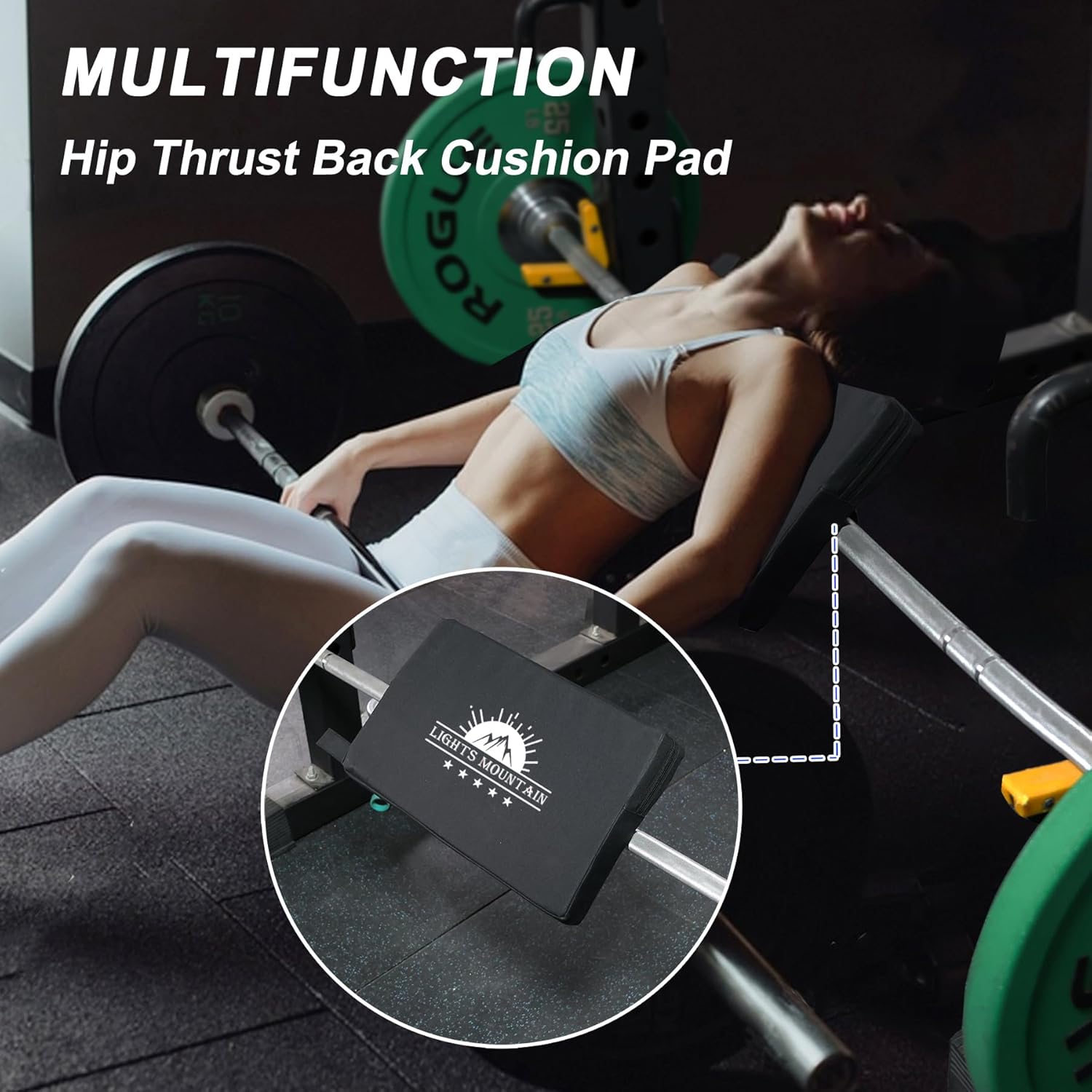 Square Hip Thrust Pad – Extra Thick Foam Barbell Pad with Non-Slip Hook & Loop Straps for Hip Thrusts, Glute Bridges & Weightlifting Workouts (Army Green/Black/Pink/Purple)