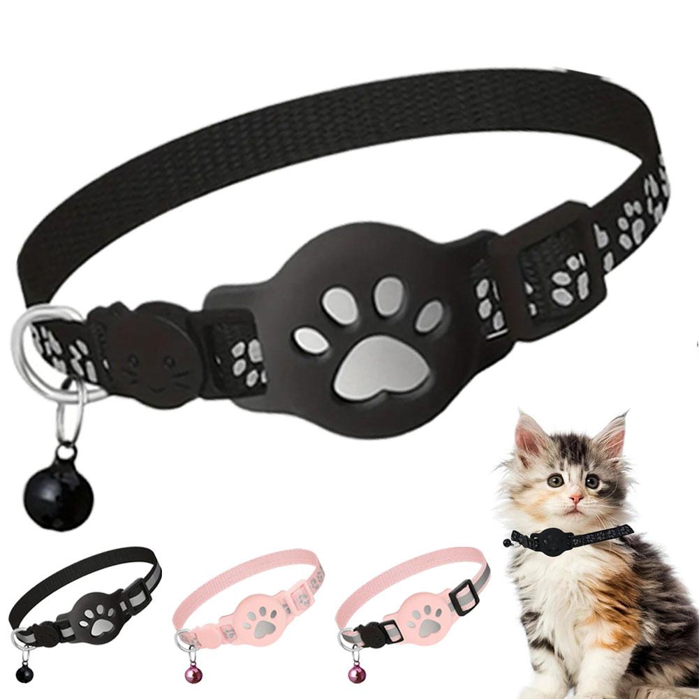 Pet Cat GPS Locator Collar with Reflective Safety Strips – Adjustable Lightweight Tracker for Real-Time Location Monitoring (Black/Pink)