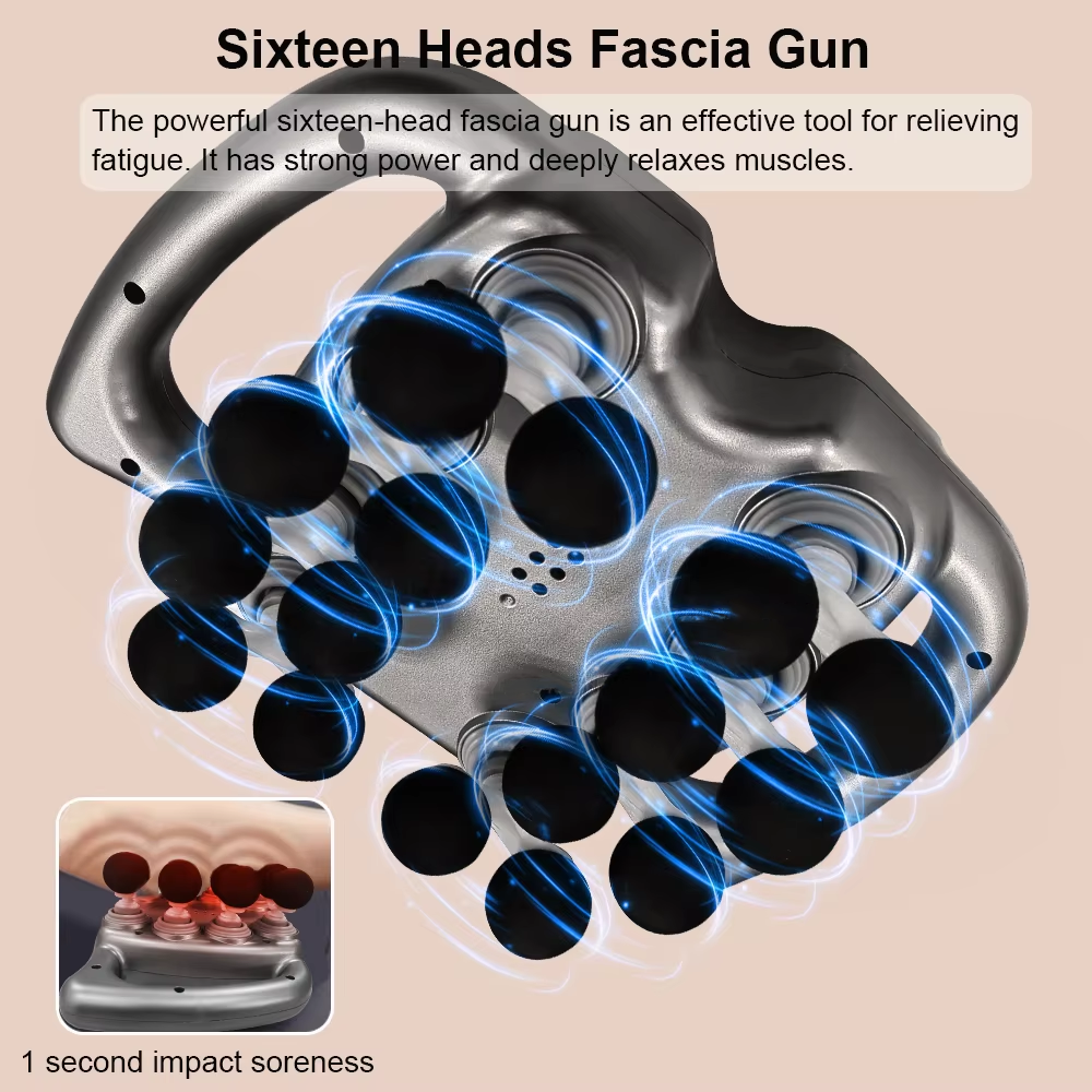 Professional Fascia Massage Gun – Deep Tissue Muscle Massager with High-Frequency Percussion, 16 or 6 Heads, 9 Modes, 20–99 Speed Levels, Quiet & Rechargeable for Neck, Back, Shoulders, and Full Body Recovery