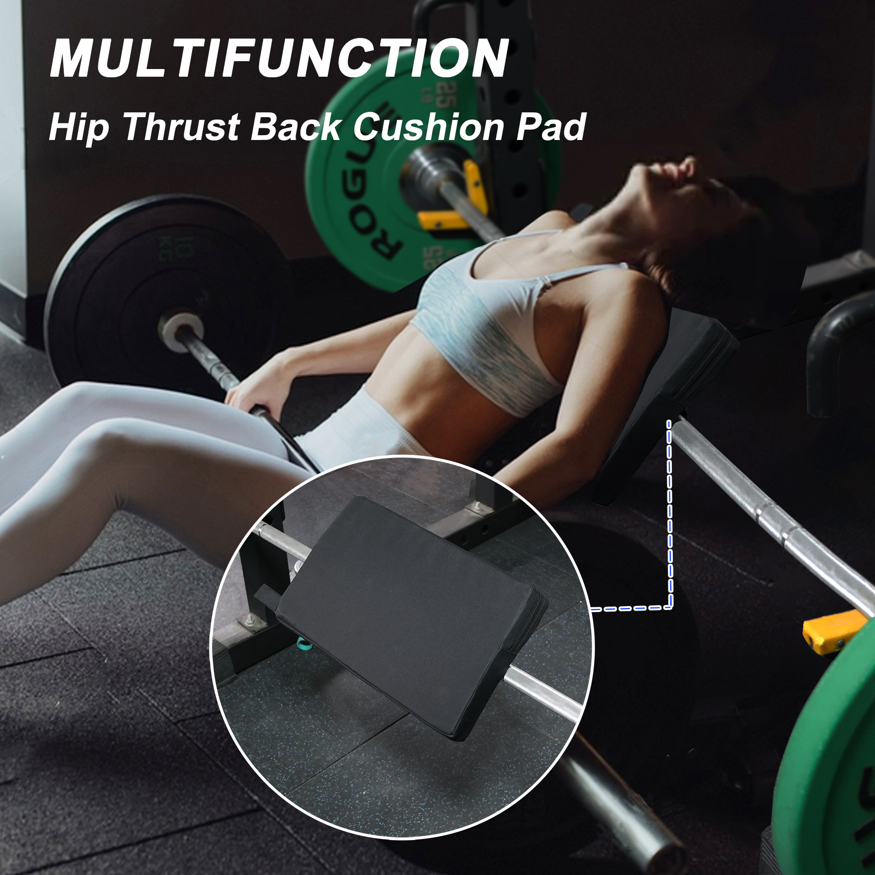 Square Hip Thrust Pad – Extra Thick Foam Barbell Pad with Non-Slip Hook & Loop Straps for Hip Thrusts, Glute Bridges & Weightlifting Workouts (Army Green/Black/Pink/Purple)
