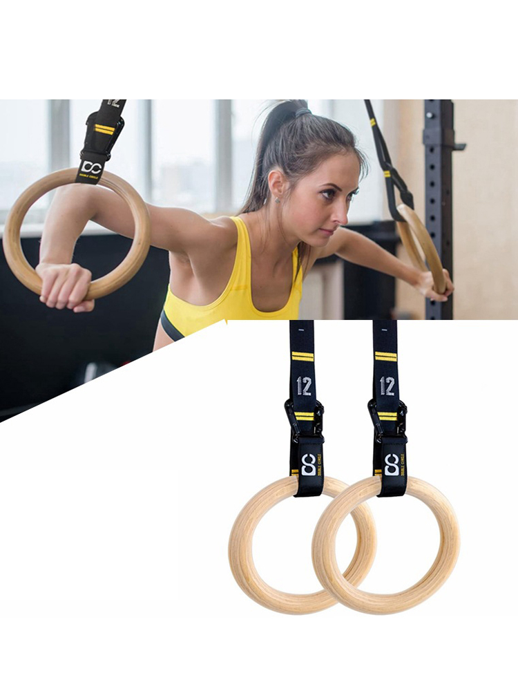 Wooden Gymnastics Rings with Adjustable Straps – Pull Up & Bodyweight Training Rings for Kids and Adults, Strength Training Equipment for Home Gym & Fitness