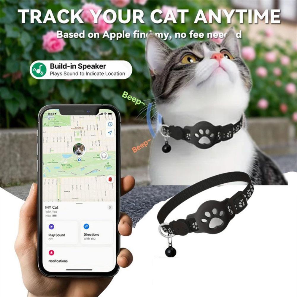 Pet Cat GPS Locator Collar with Reflective Safety Strips – Adjustable Lightweight Tracker for Real-Time Location Monitoring (Black/Pink)
